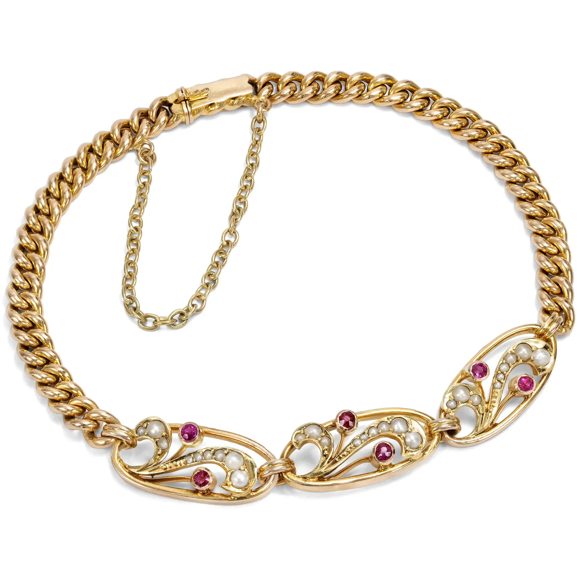 Elegant Gold Bracelet with Rubies & Pearls, Great Britain c. 1910