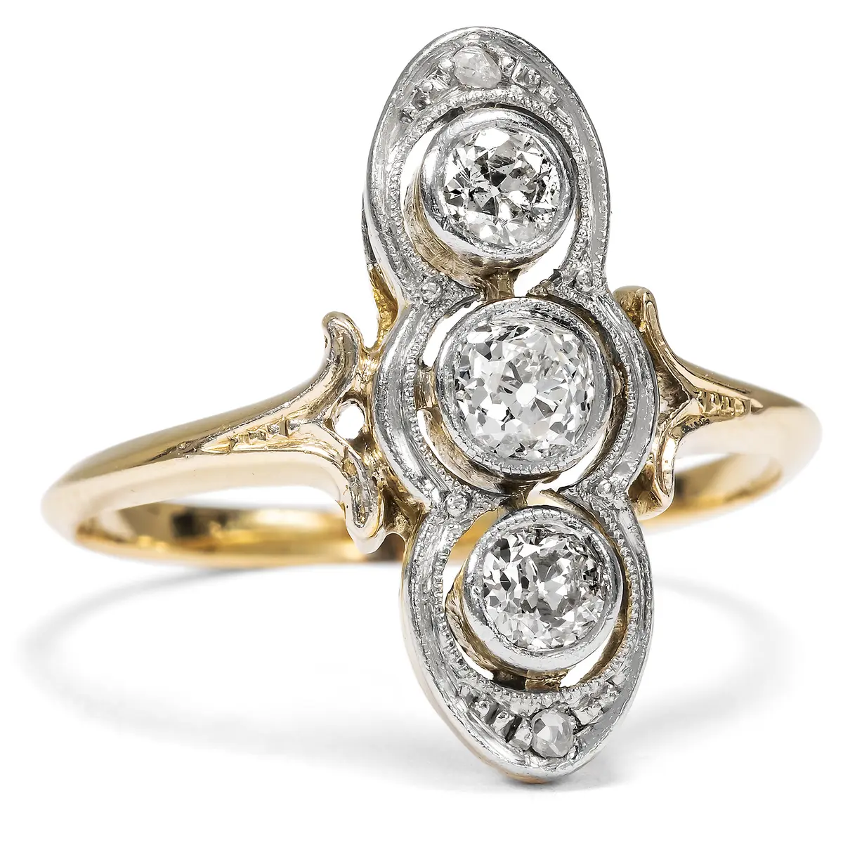 Antique Ring with Diamonds in Gold & Platinum, German, c. 1910