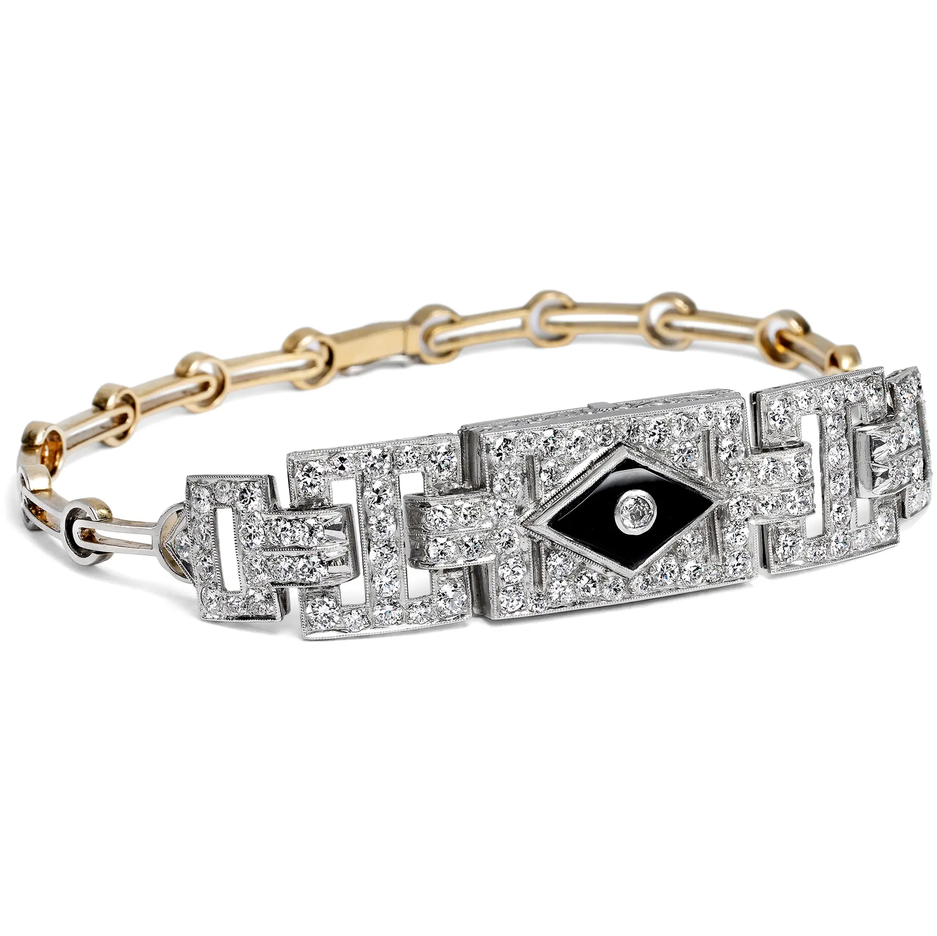 Precious Art Deco Bracelet with Diamonds & Onyx, c. 1930 & Later