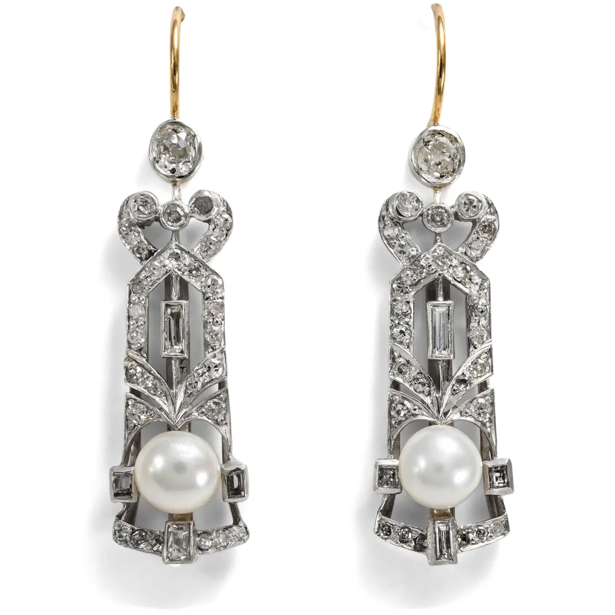 Elegant Earrings with Diamonds & Natural Pearls, c. 1910 & Later