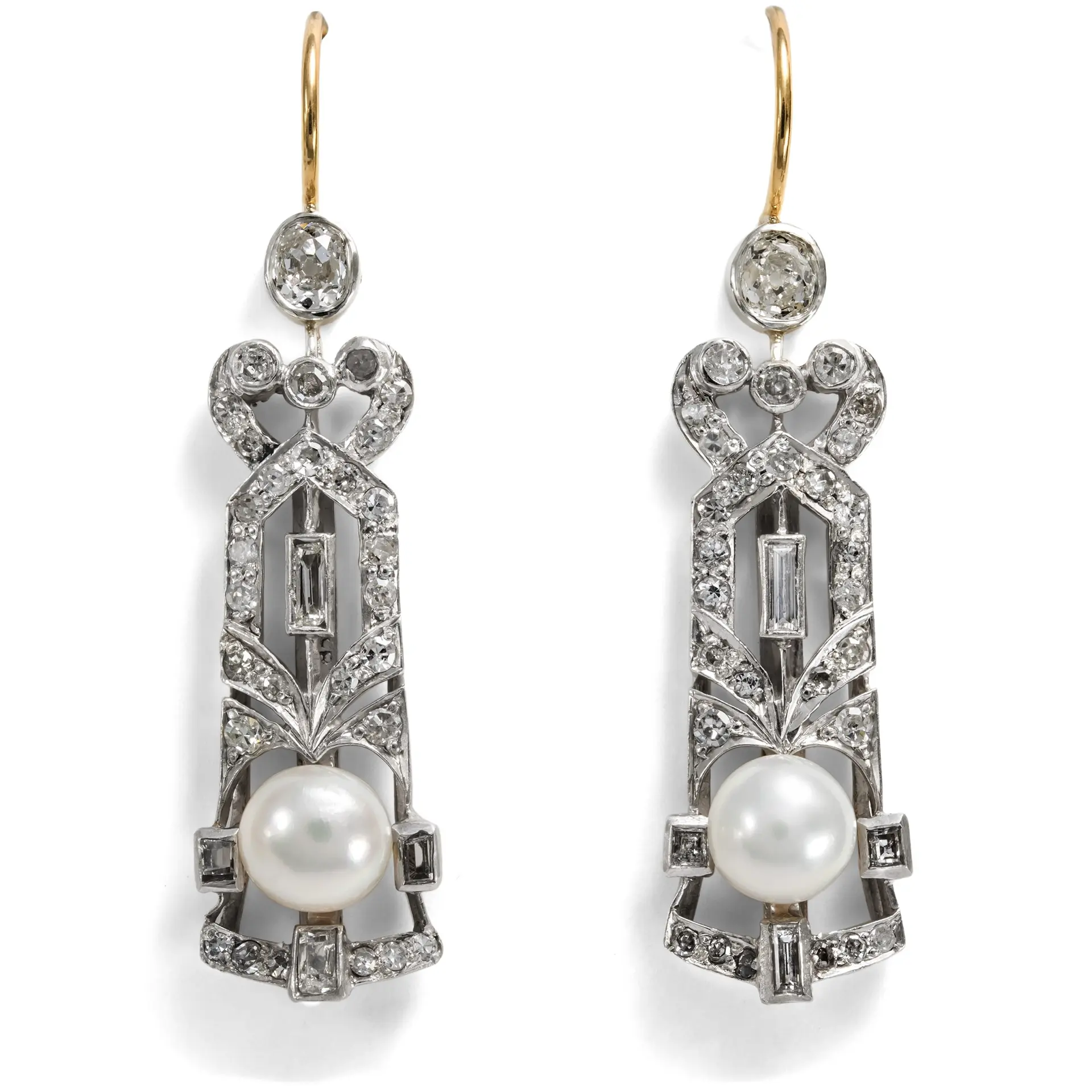 Elegant Earrings with Diamonds & Natural Pearls, c. 1910 & Later