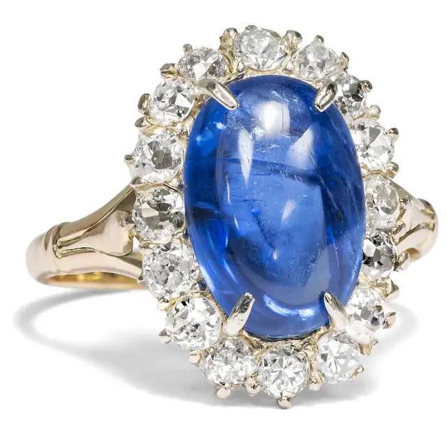 Antique Ring with Burmese Sapphire and Diamonds in Silver and Gold