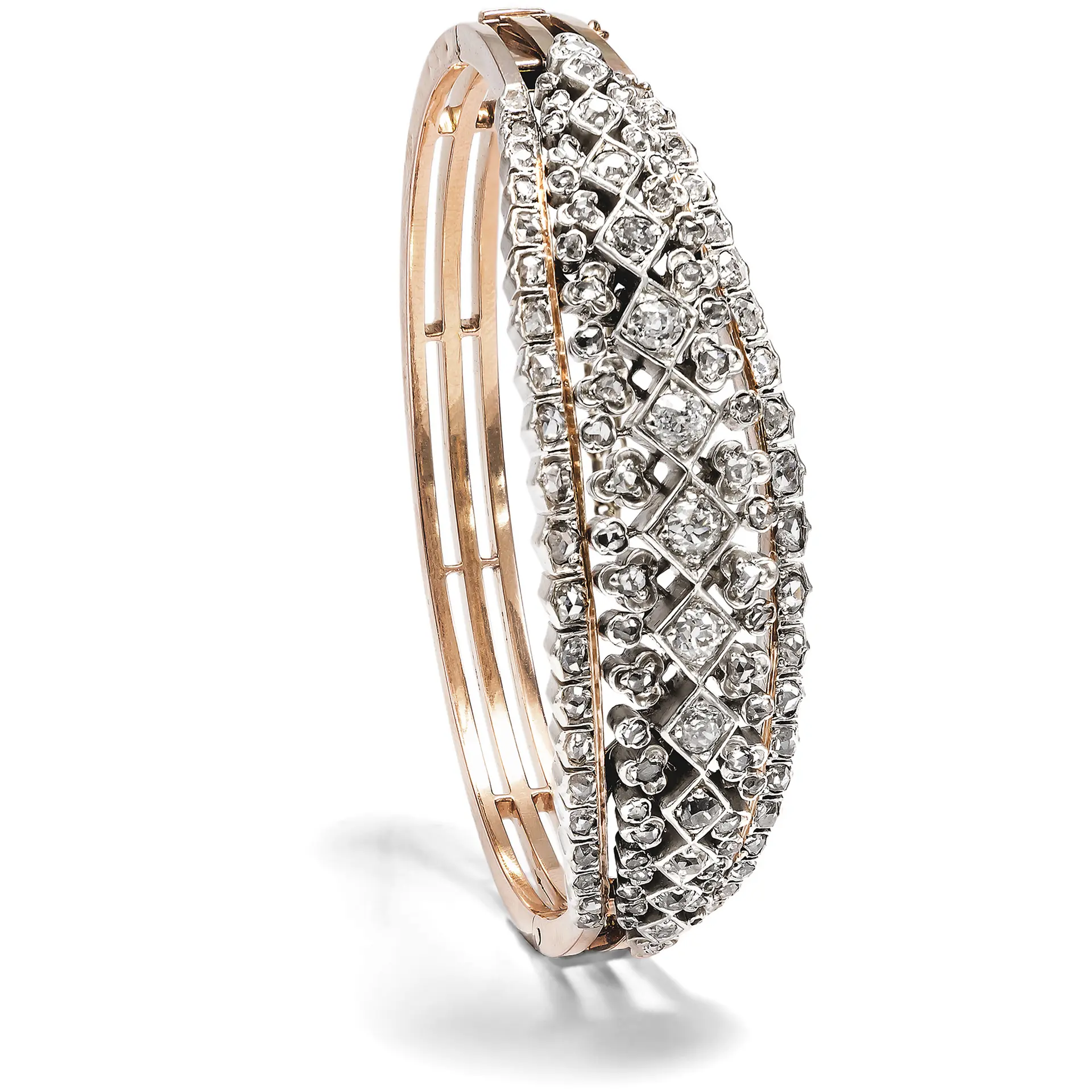 Exquisite Antique Bangle With Diamonds In Silver & Gold, Circa 1890