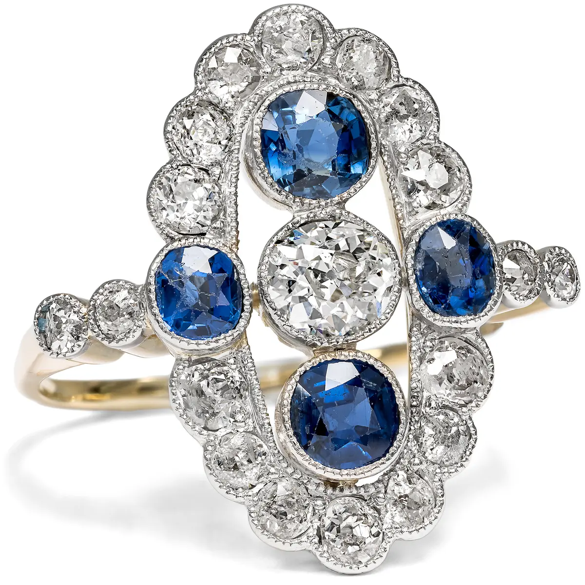 Expressive Ring with Untreated Sapphires & Diamonds in Platinum on