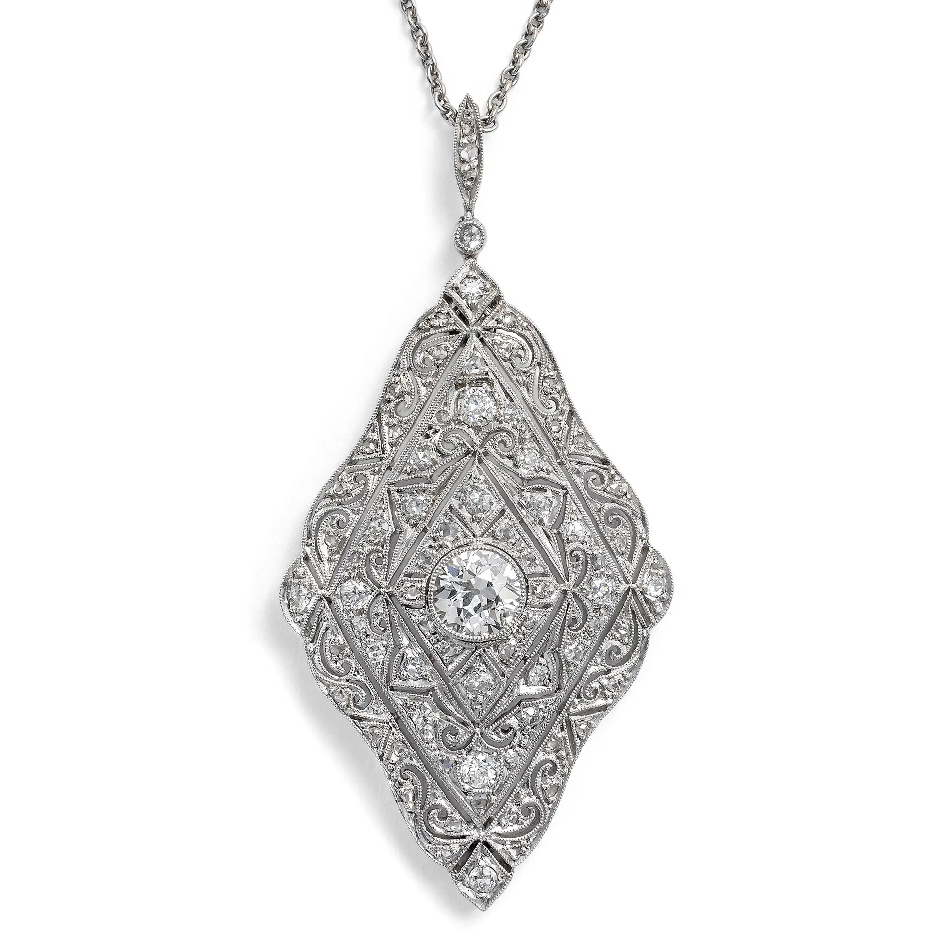 Large Art Deco Pendant with Diamonds in Platinum and White Gold, ca. 1925