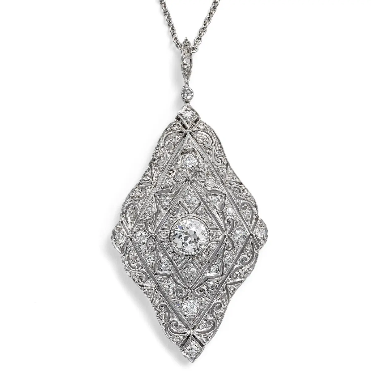 Large Art Deco Pendant with Diamonds in Platinum and White Gold, ca. 1925