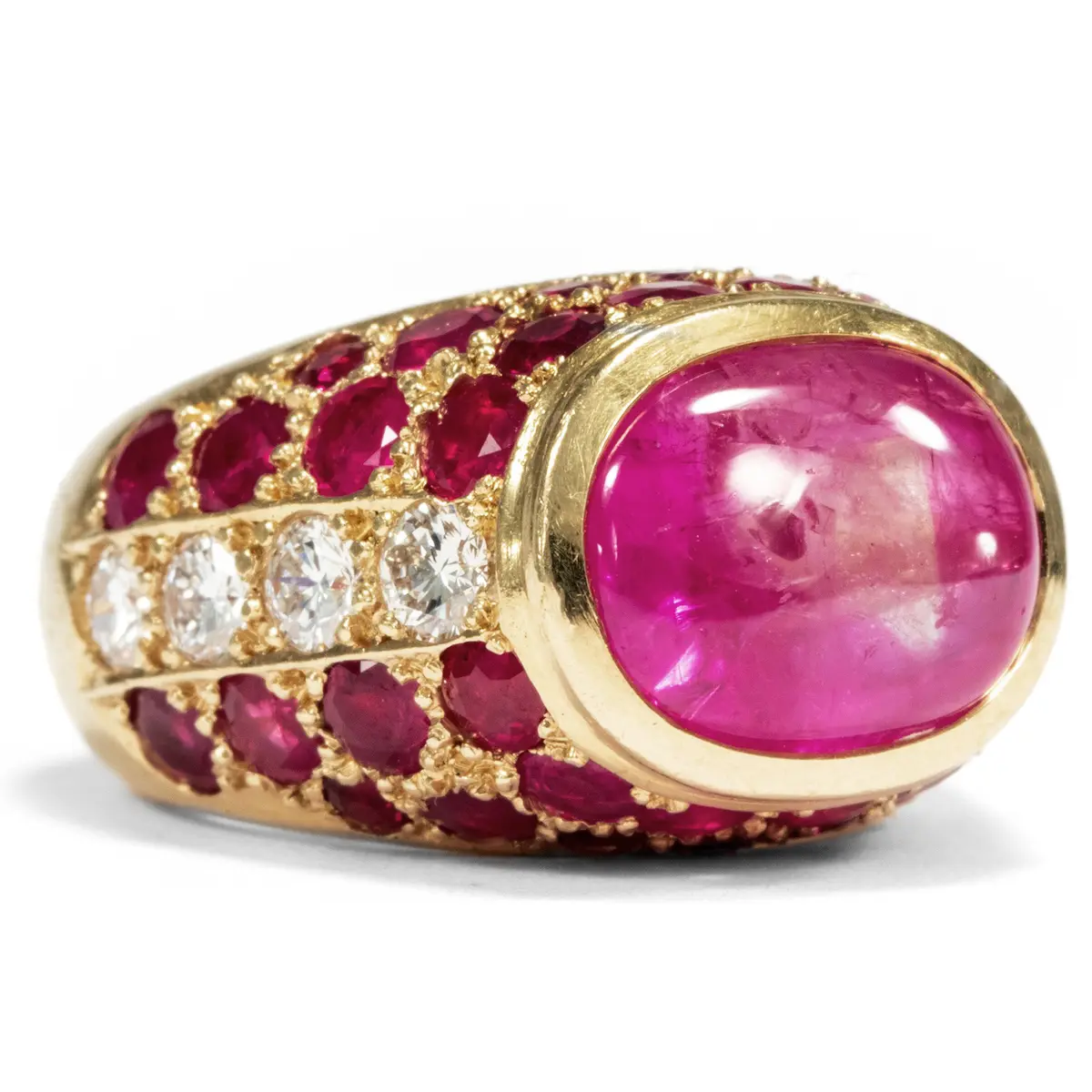 Pretty in Pink • Vintage Rubin-Ring mit Diamanten in Gold, um 1990