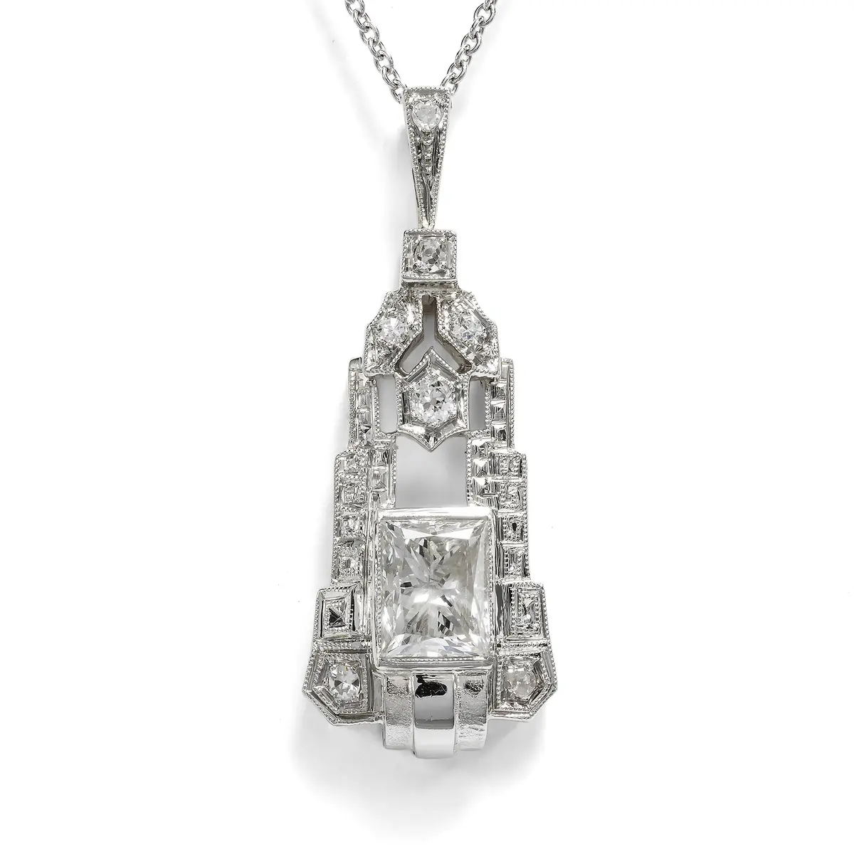 Antique Pendant With Modern Diamond In White Gold, Vienna Circa 1930 & Later