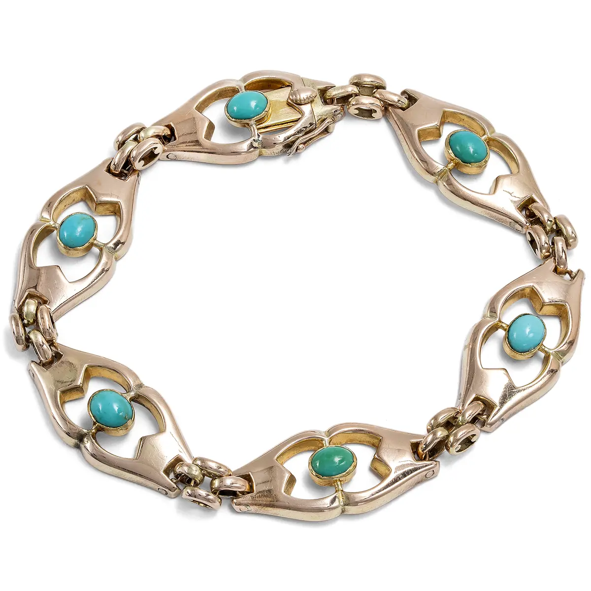 Romantic Bracelet with Turquoises in Gold, probably USA, c. 1910