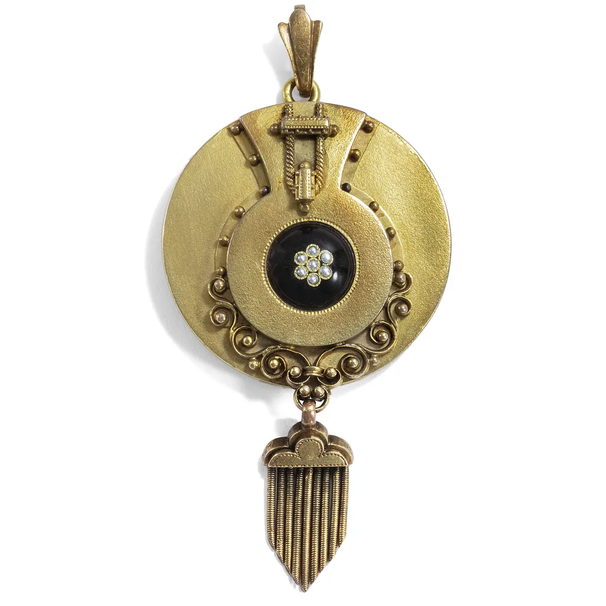 Antique Golden Medallion Pendant With Enamel, c. 1875