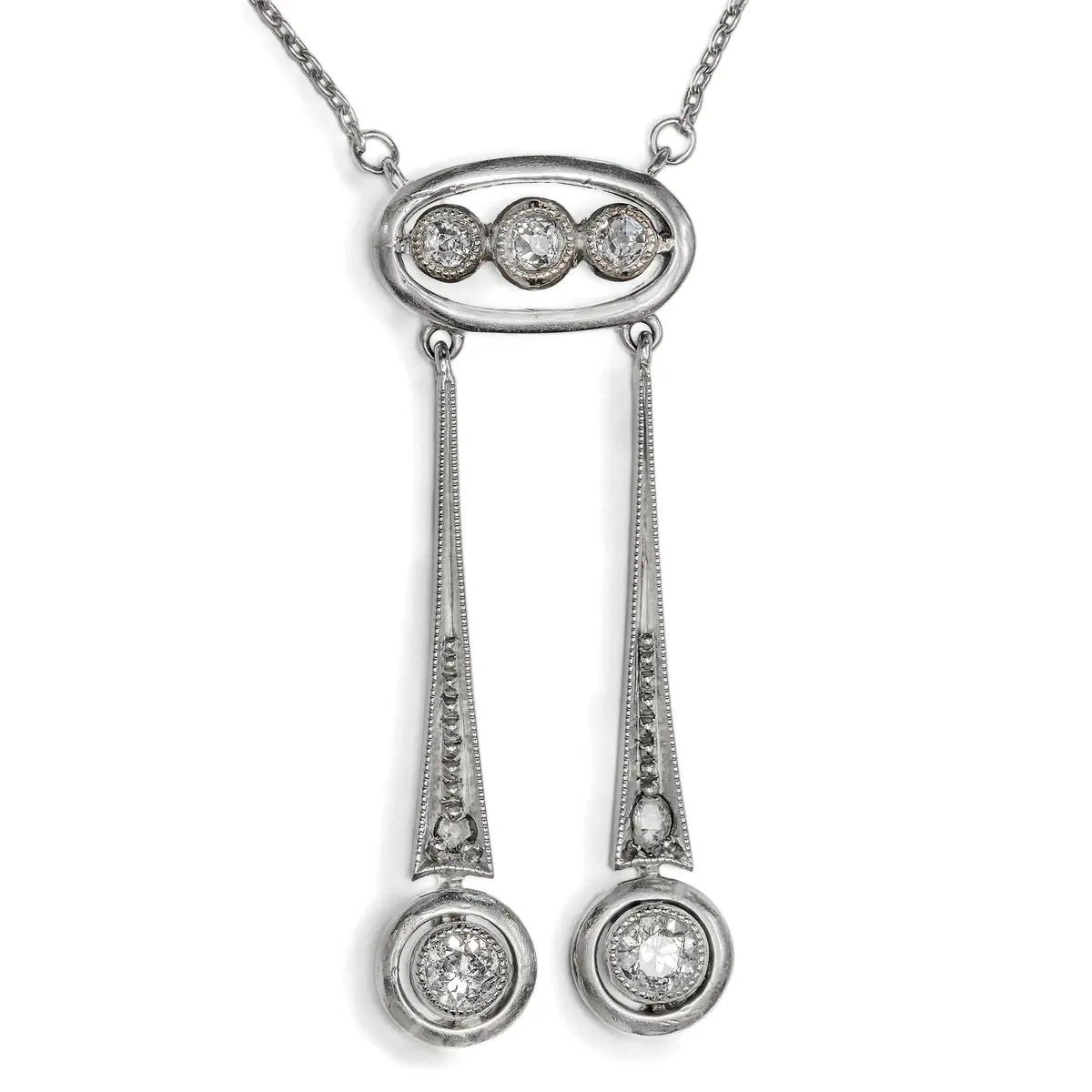 Antique Negligé Necklace with Diamonds in Silver on Gold, c. 1910