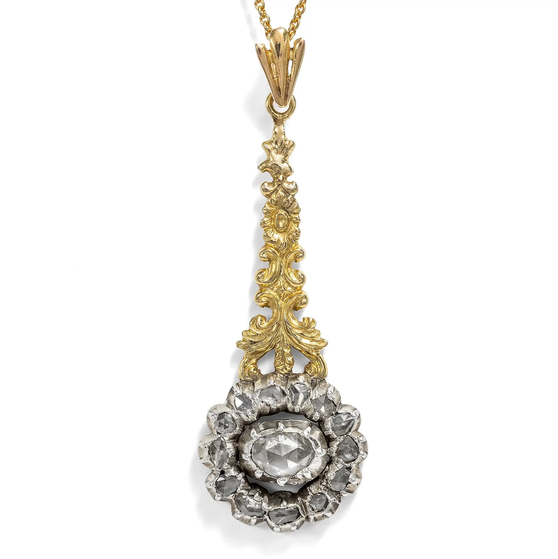 Antique Pendant Made from a "Comet Brooch" with Diamonds in Gold &