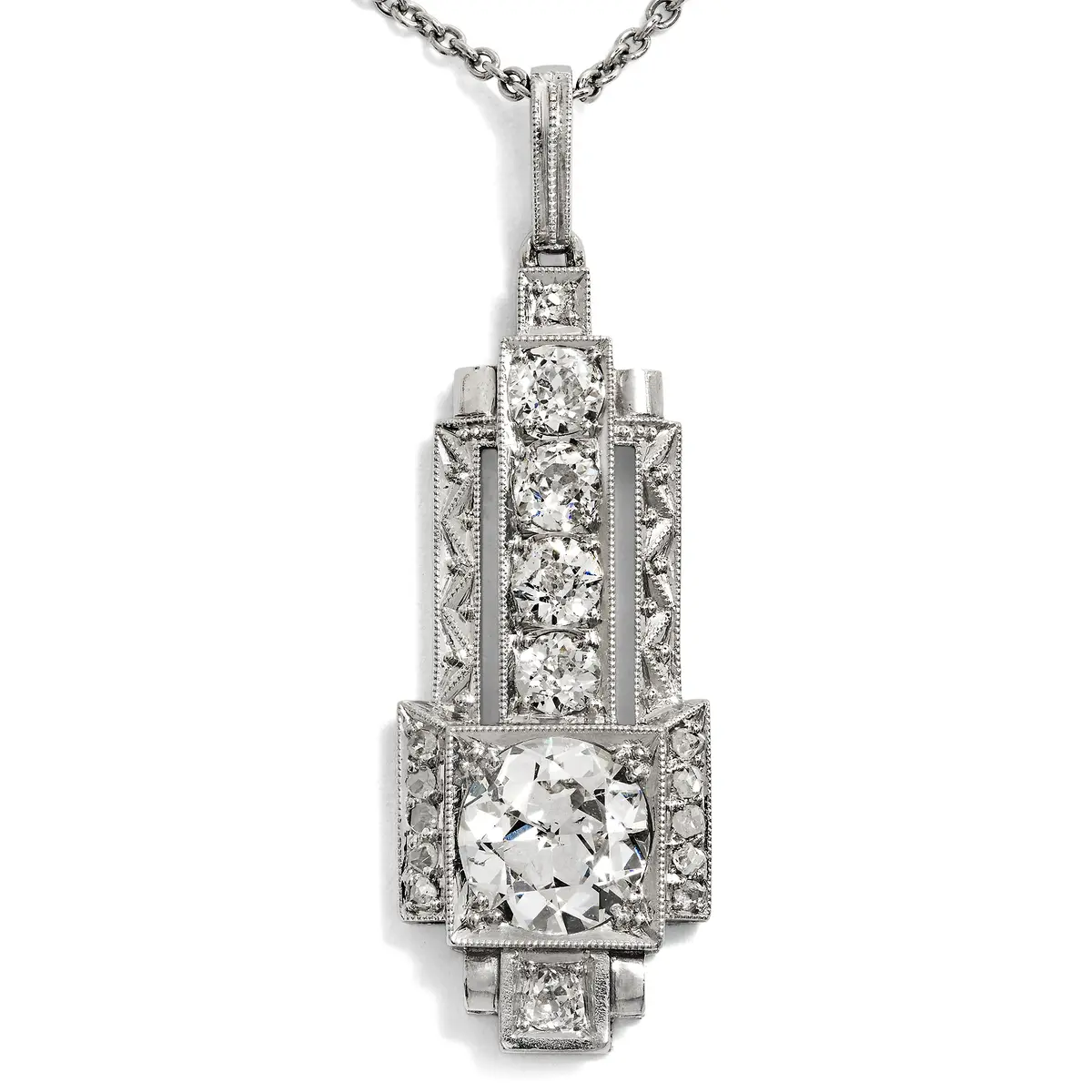 Elegant Déco Pendant with a 1.00 ct Old European Cut Diamond in Platinum