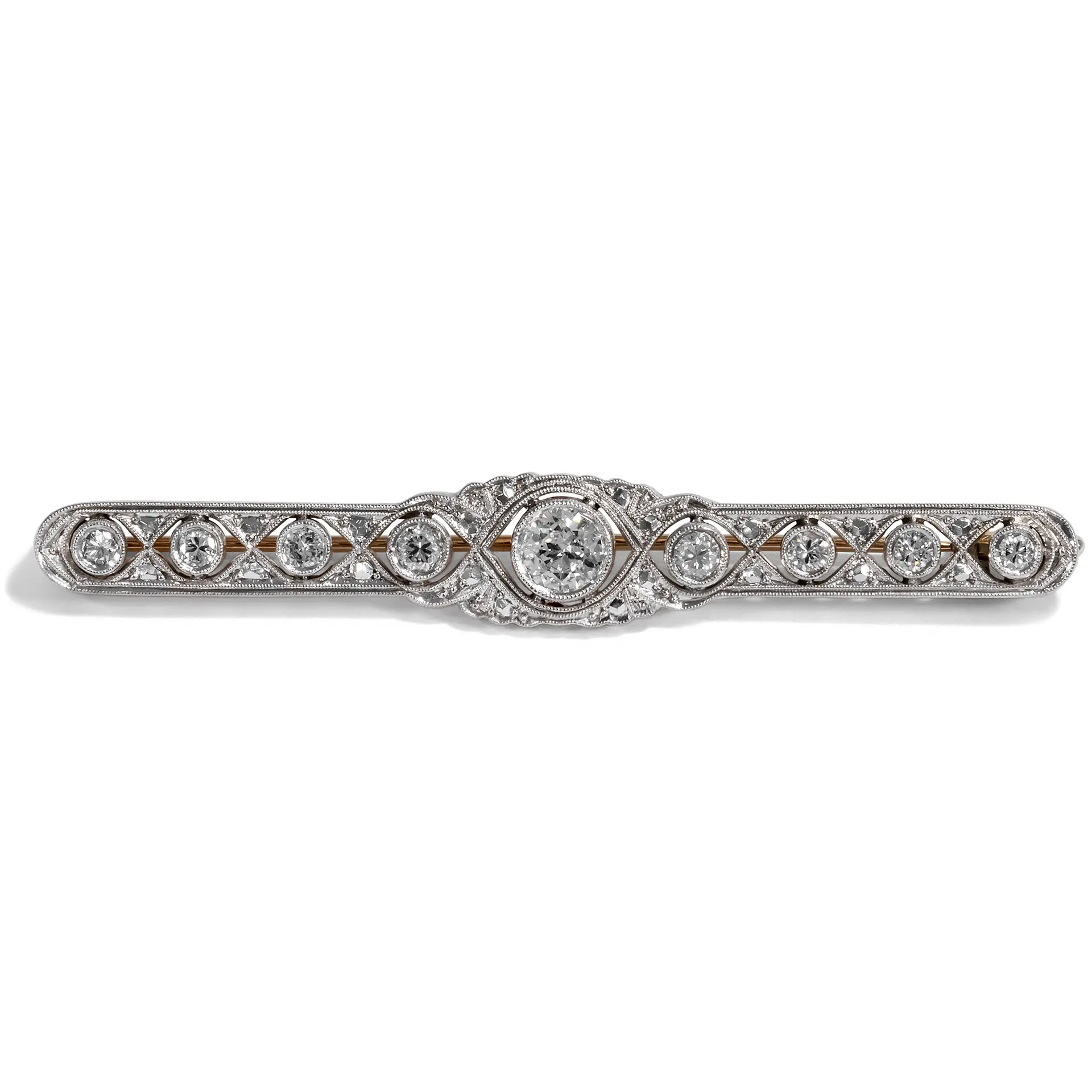 Glamorous Art Deco Bar Brooch With 1.19 ct Diamonds, c. 1930