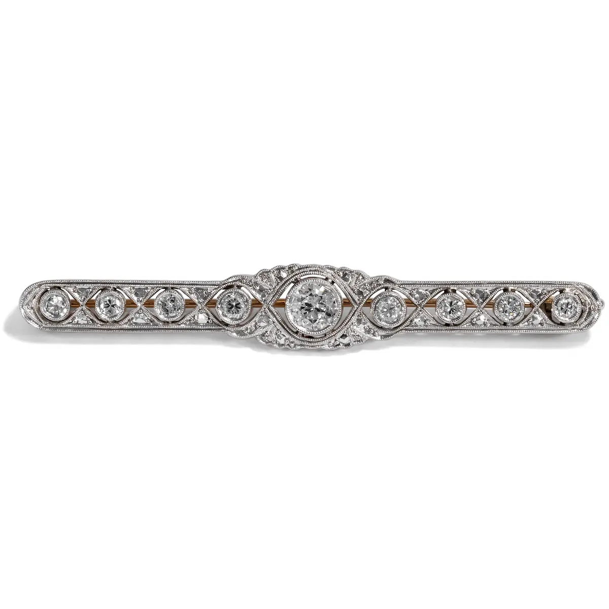 Glamorous Art Deco Bar Brooch With 1.19 ct Diamonds, c. 1930