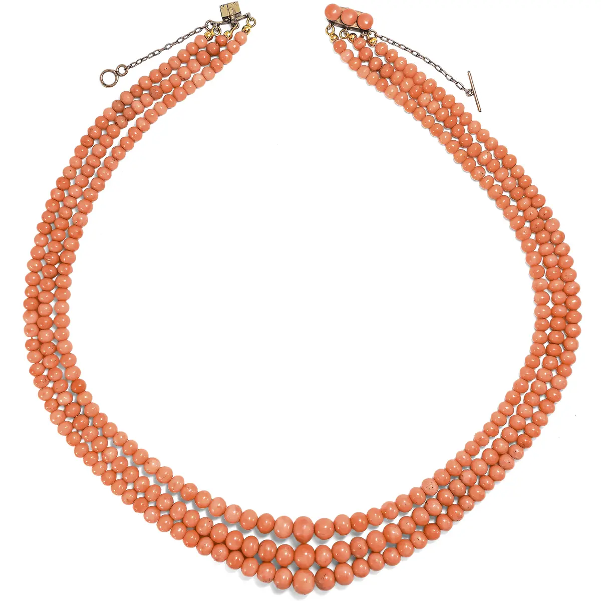 Antique Necklace Made of Three Rows of Mediterranean Coral, Italy c. 1900