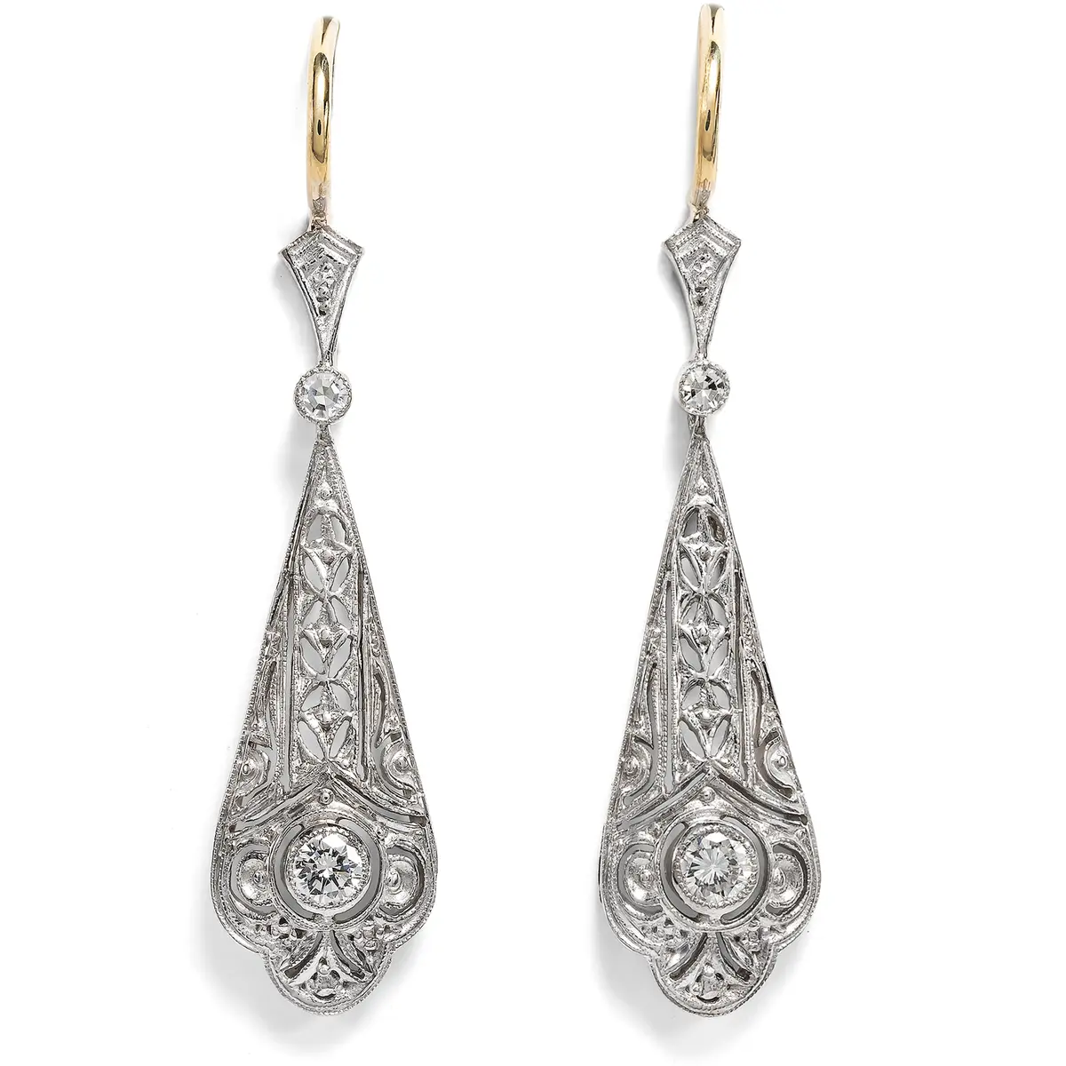 Unworn Art Deco Style Earrings with Diamonds in White Gold, from Our Workshop