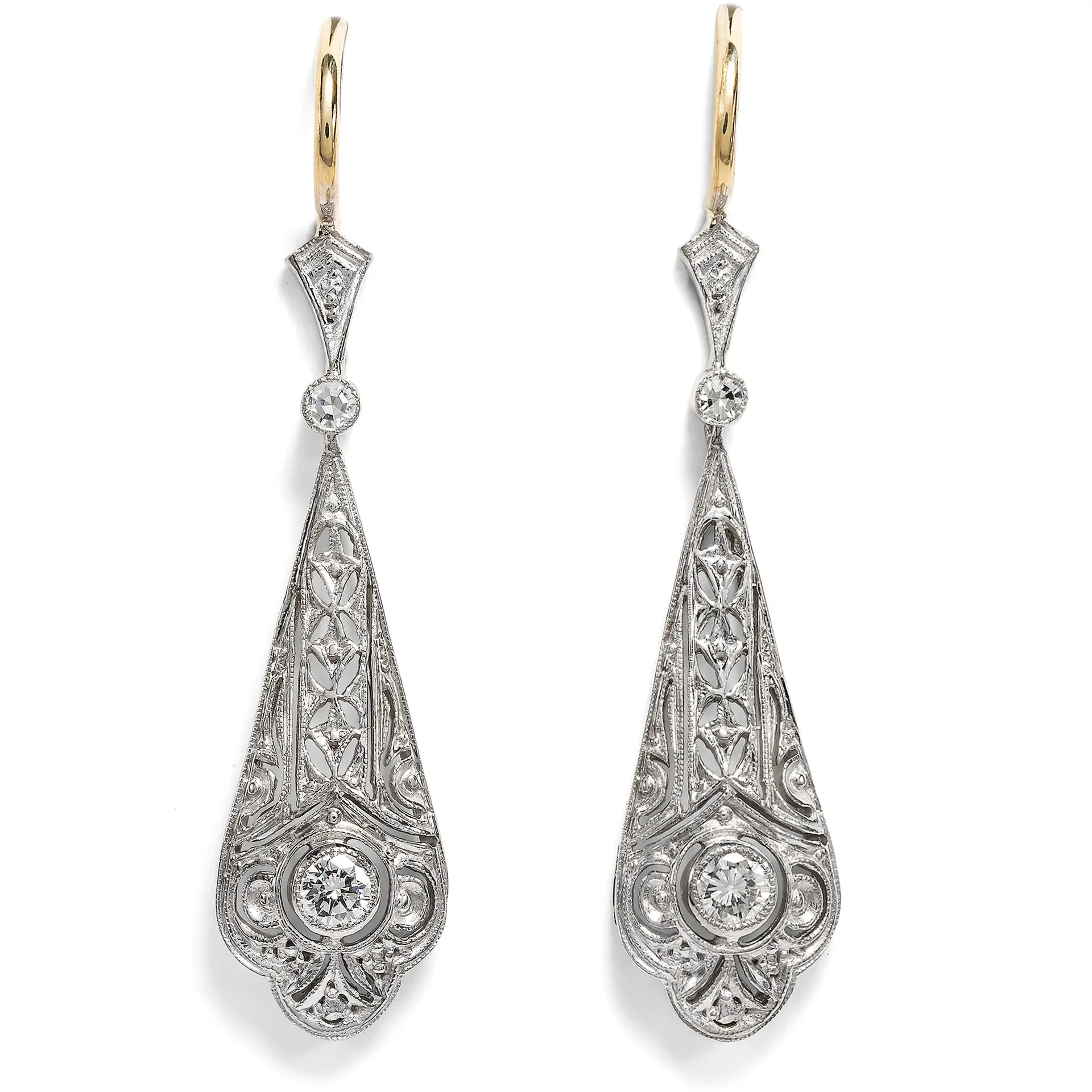 Unworn Art Deco Style Earrings with Diamonds in White Gold, from Our Workshop