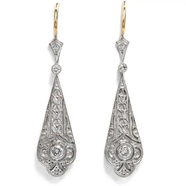 Unworn Art Deco Style Earrings with Diamonds in White Gold, from Our Workshop