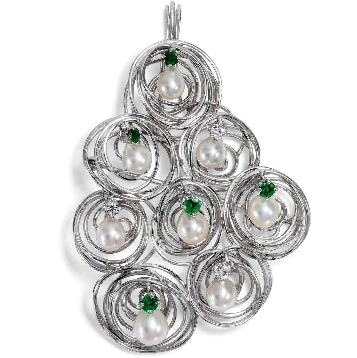 Large Kinetic Pendant-Brooch with Emeralds, Diamonds & Pearls, c. 1970