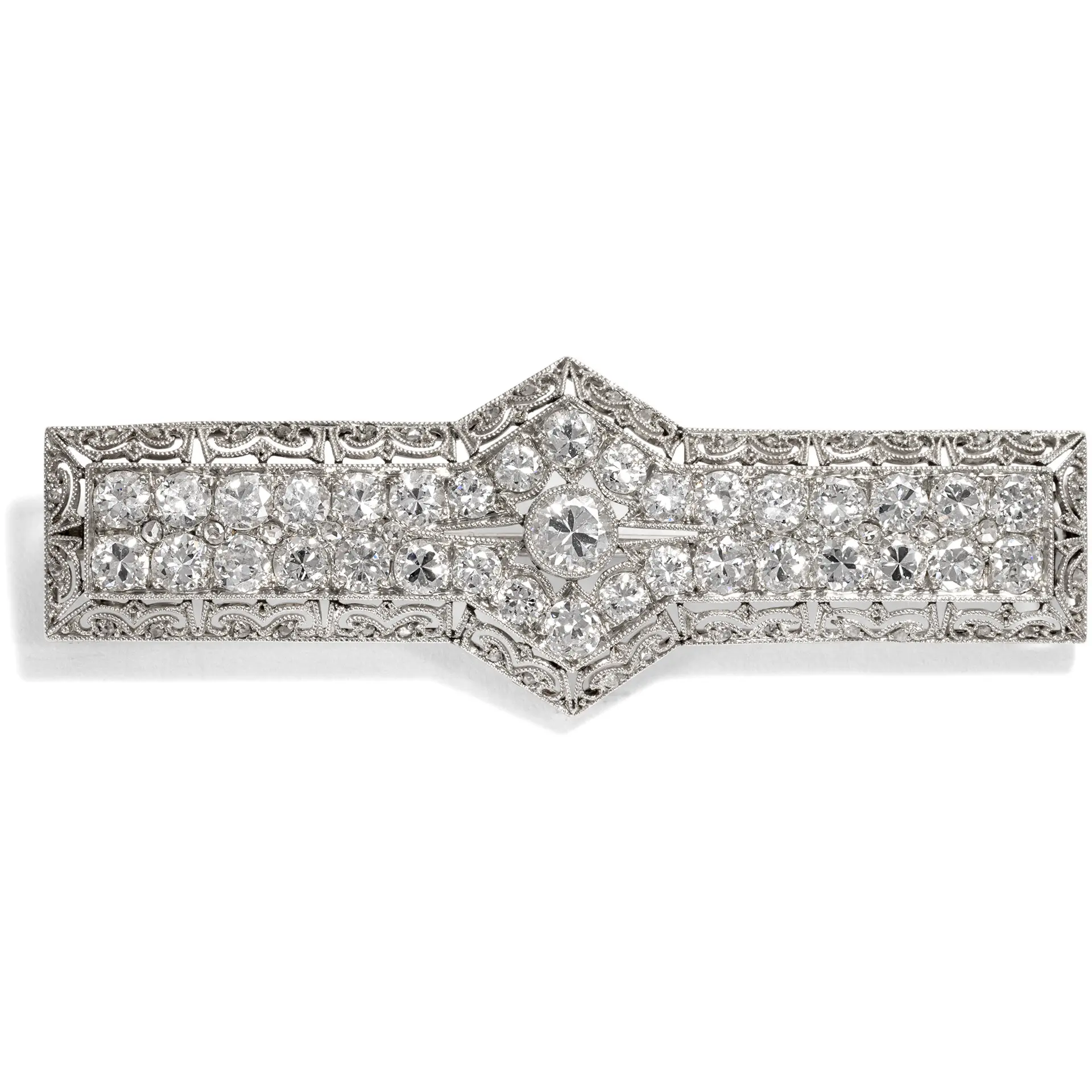 Elegant Art Deco Diamond Brooch Made of Platinum, Around 1930