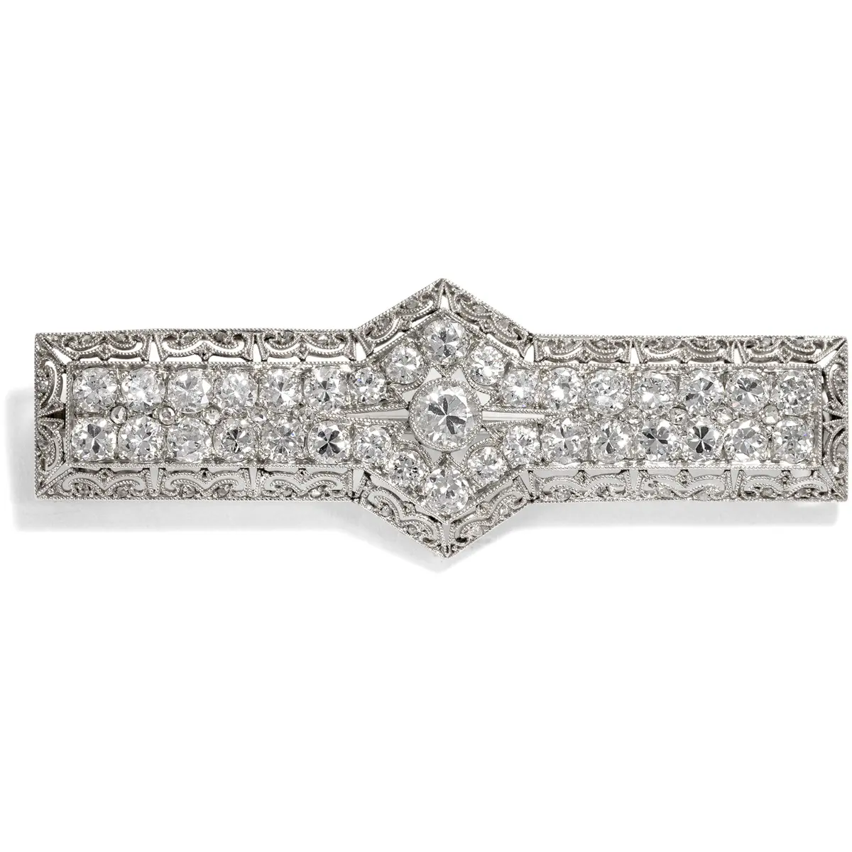 Elegant Art Deco Diamond Brooch Made of Platinum, Around 1930