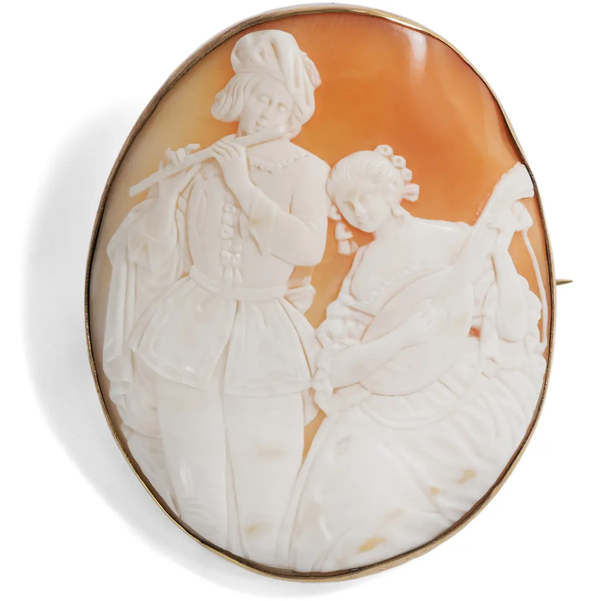 Large Shell Cameo of Two Musicians in Baroque Costume, c. 1860