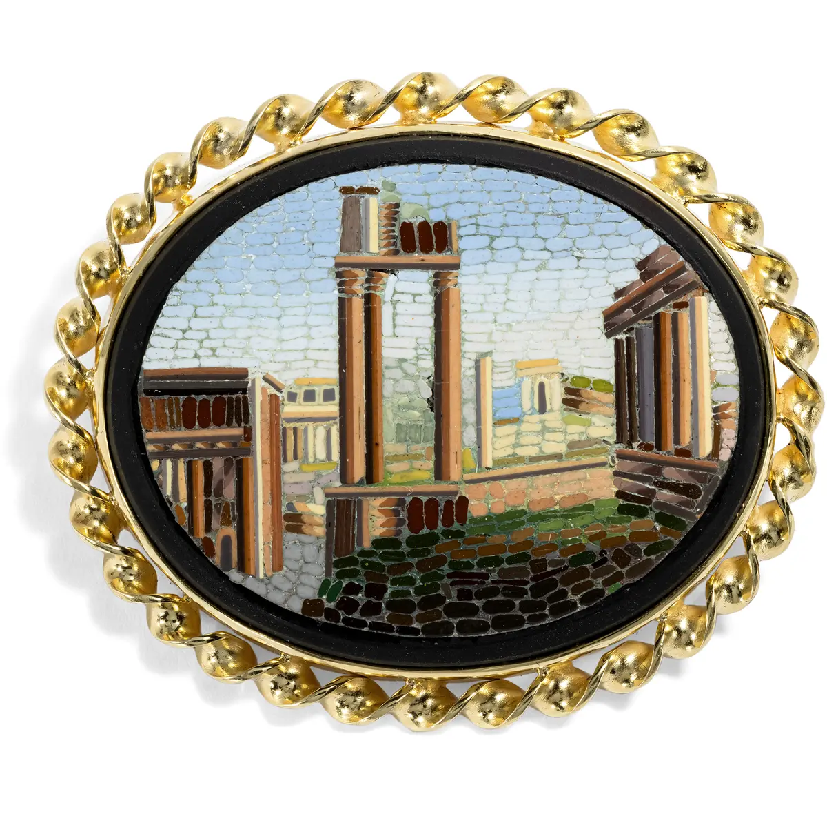 Antique Micromosaic of the Roman Forum in a Gilded Silver Frame From