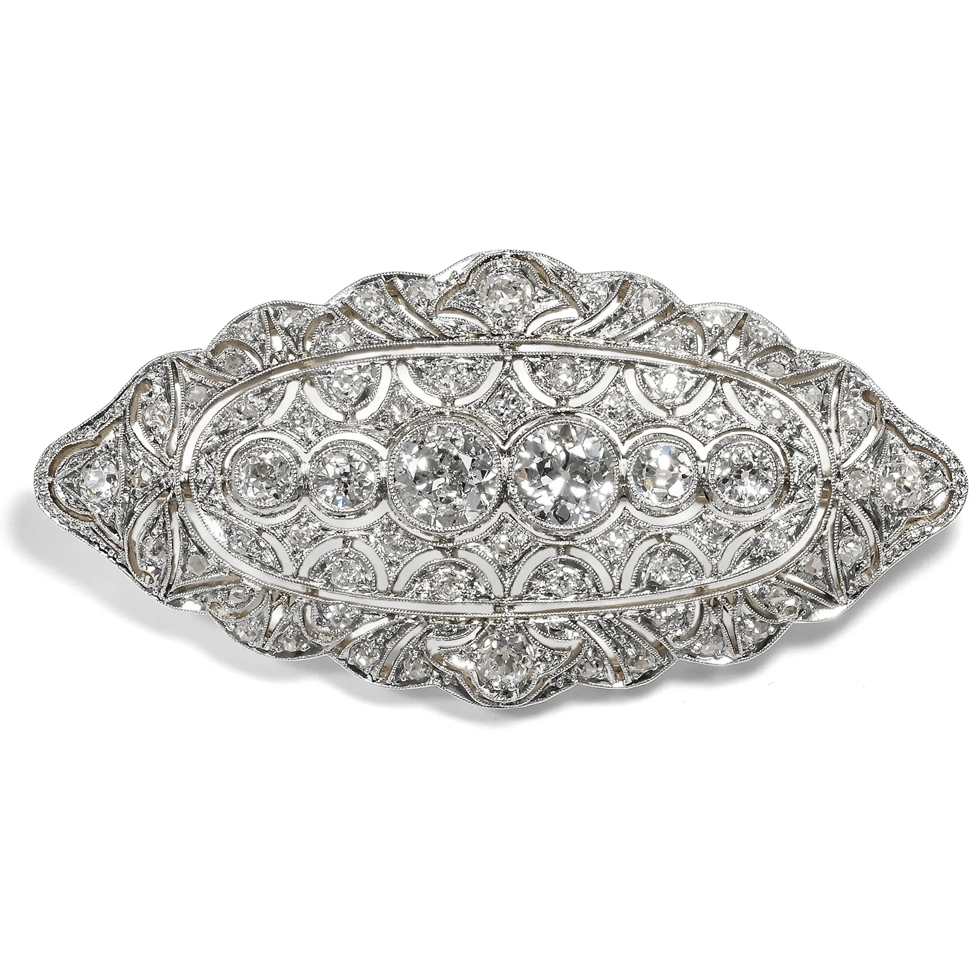 Glamorous Brooch with 2.69 ct Diamonds in Gold & Platinum, Zagreb c. 1935