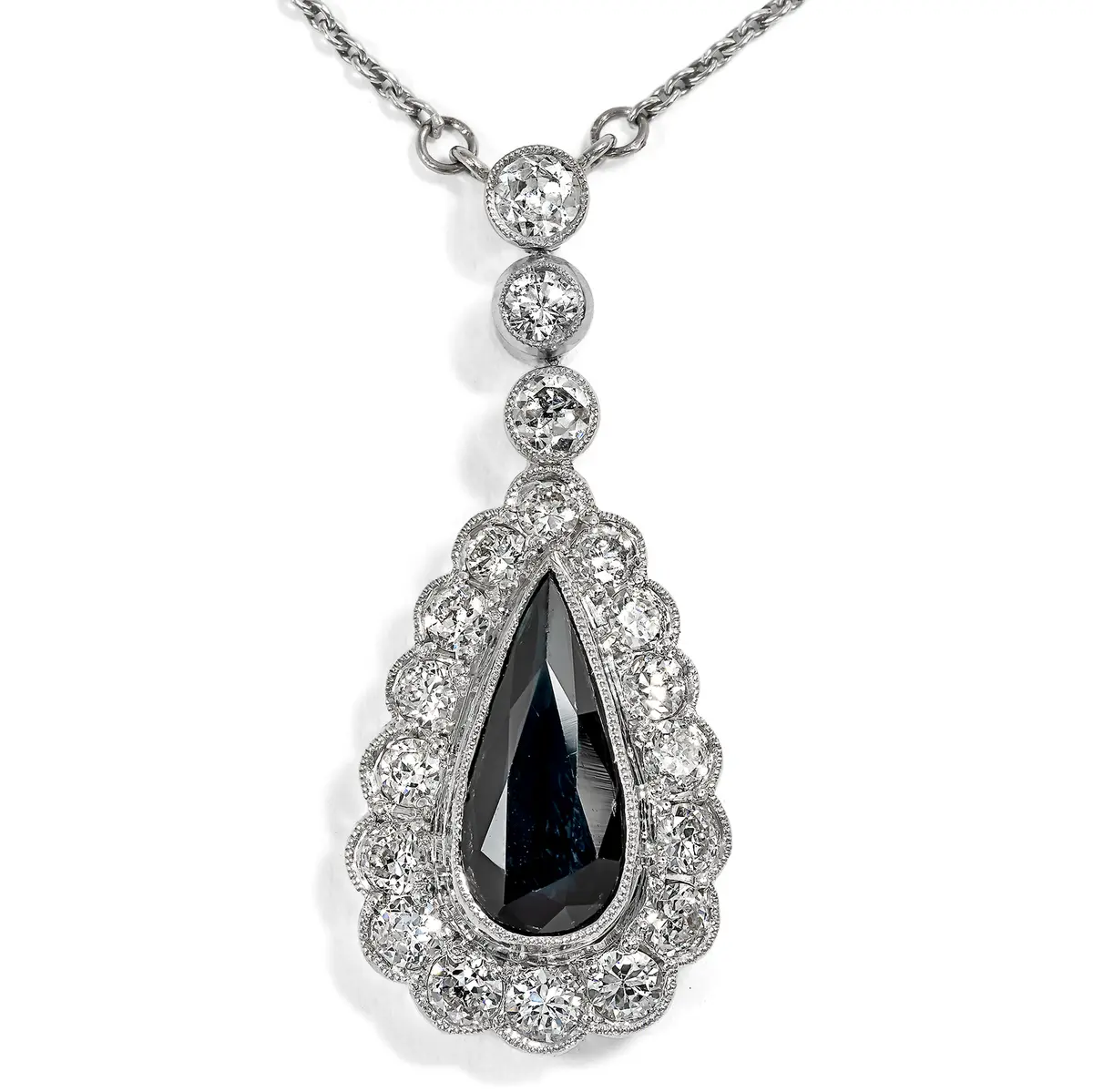 Fine Art Deco Necklace With Sapphire & Diamonds in Platinum, Wilhelm