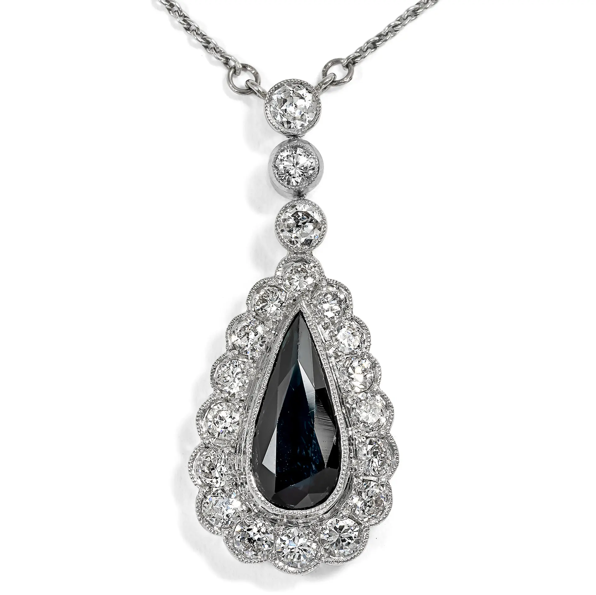 Fine Art Deco Necklace With Sapphire & Diamonds in Platinum, Wilhelm