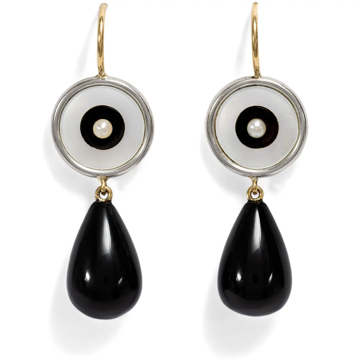 Earrings Made from Antique Cufflinks with Pearls & Onyx, From Our Workshop