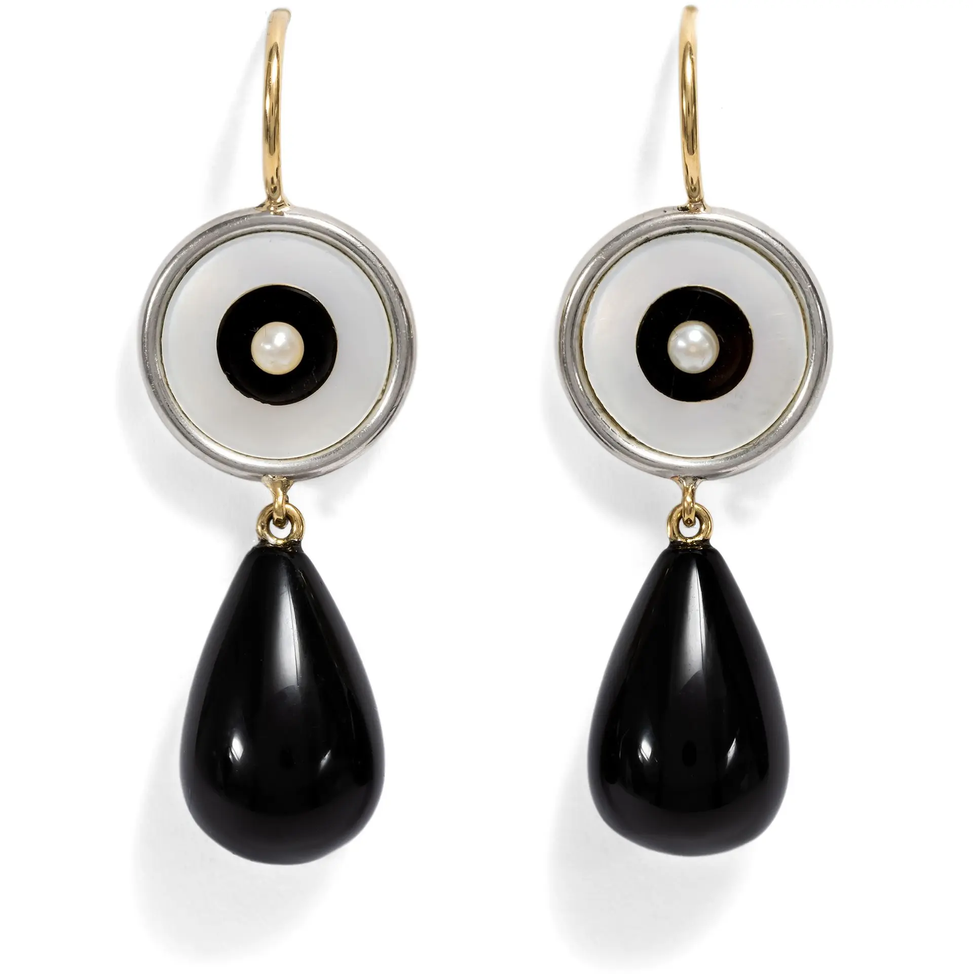 Earrings Made from Antique Cufflinks with Pearls & Onyx, From Our Workshop