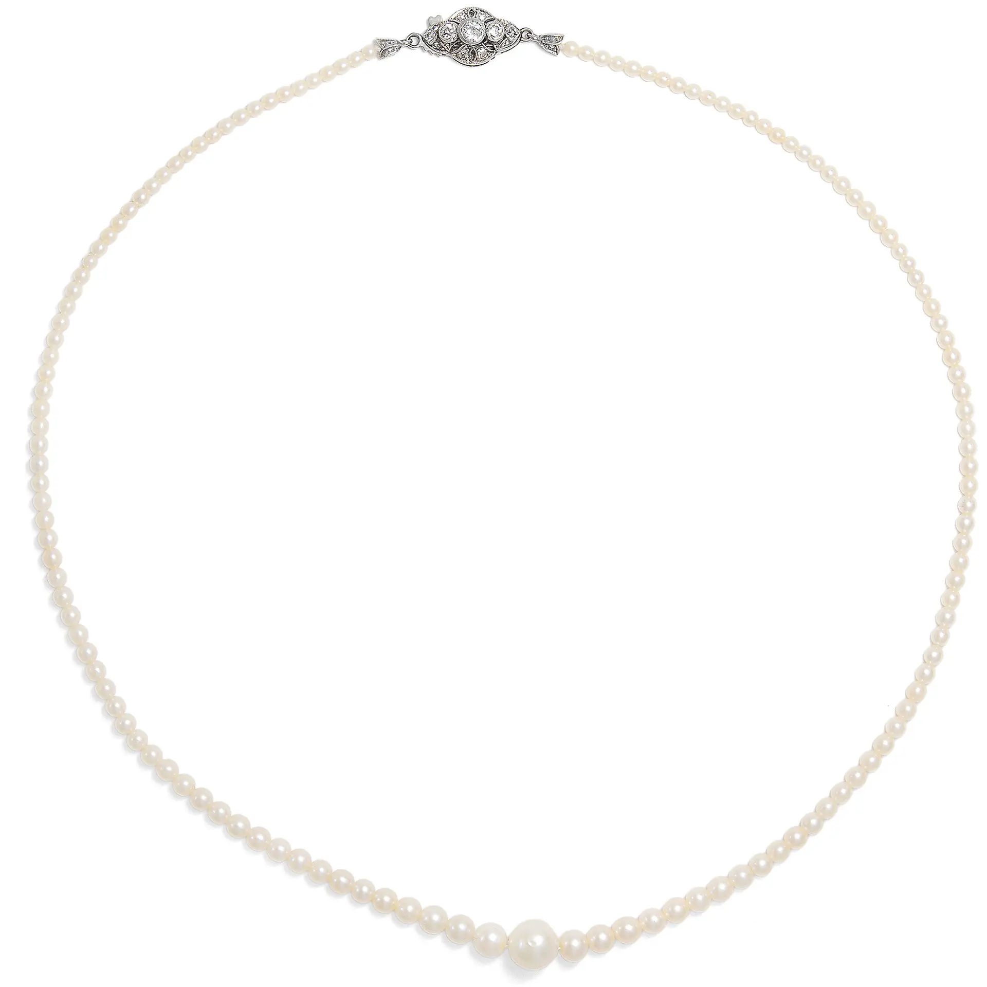 Fine Necklace Made of Natural Pearls with Clasp Made of Diamonds in