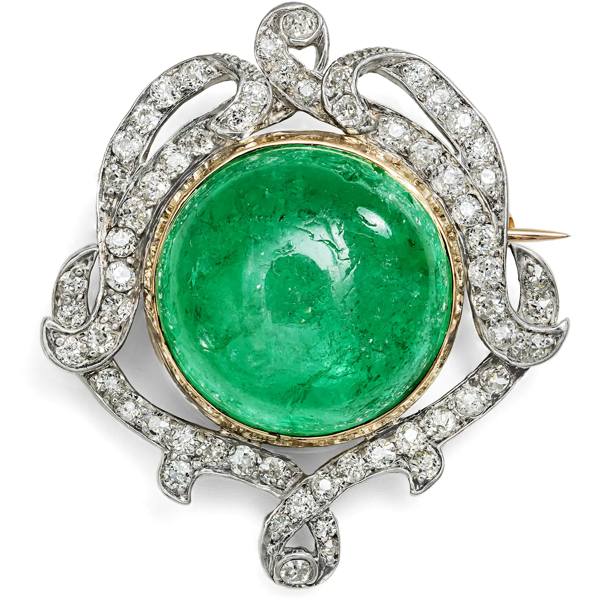 Antique Brooch With Colombian Emerald & Diamonds, Circa 1910