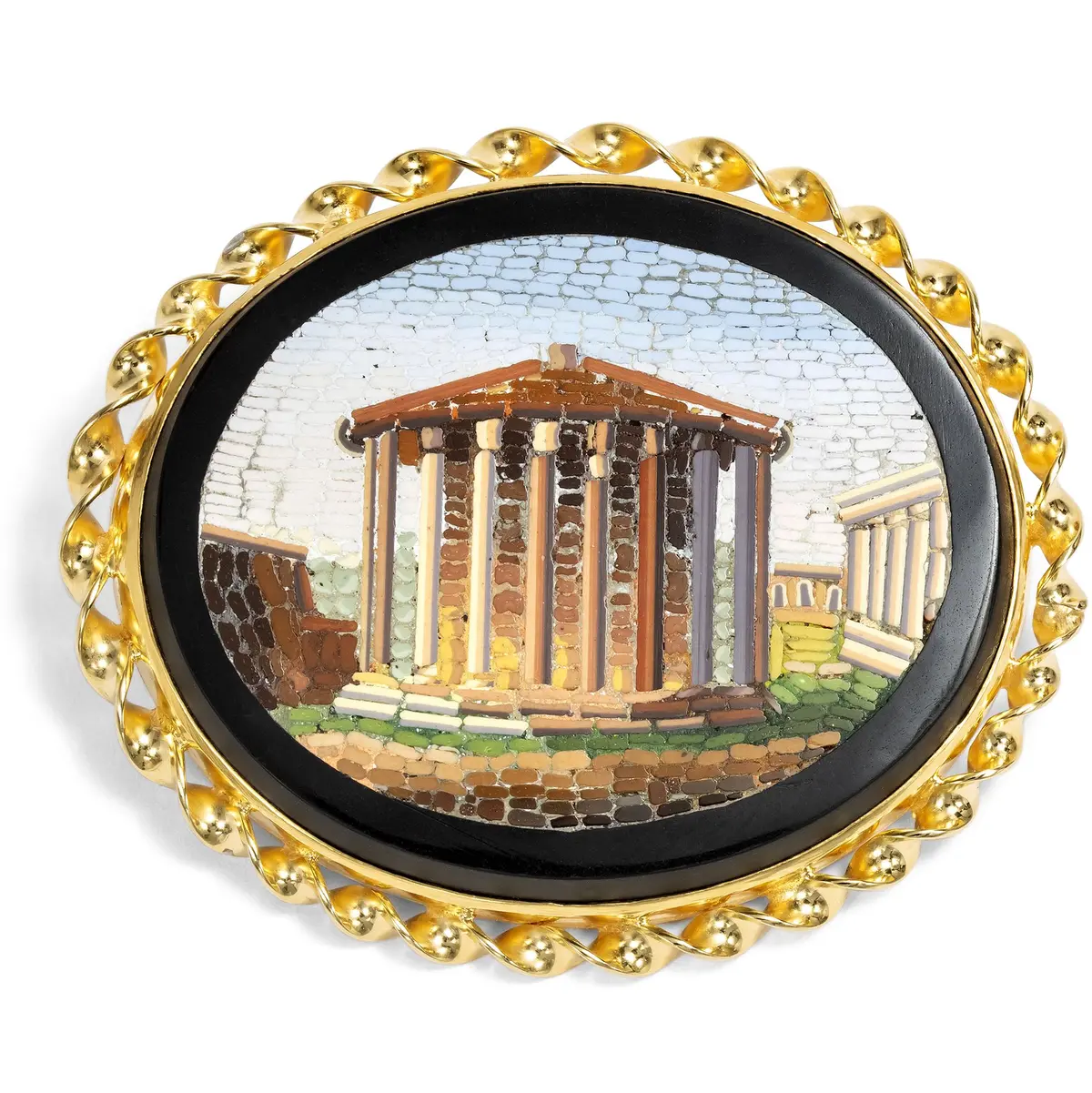 Antique micromosaic of the Forum Boarium in a gold-plated silver frame