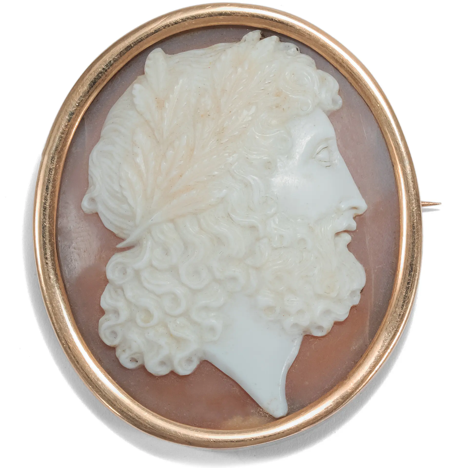 Expressive Cameo in Gold Setting as Brooch: Zeus, Father of the Gods, 1860s