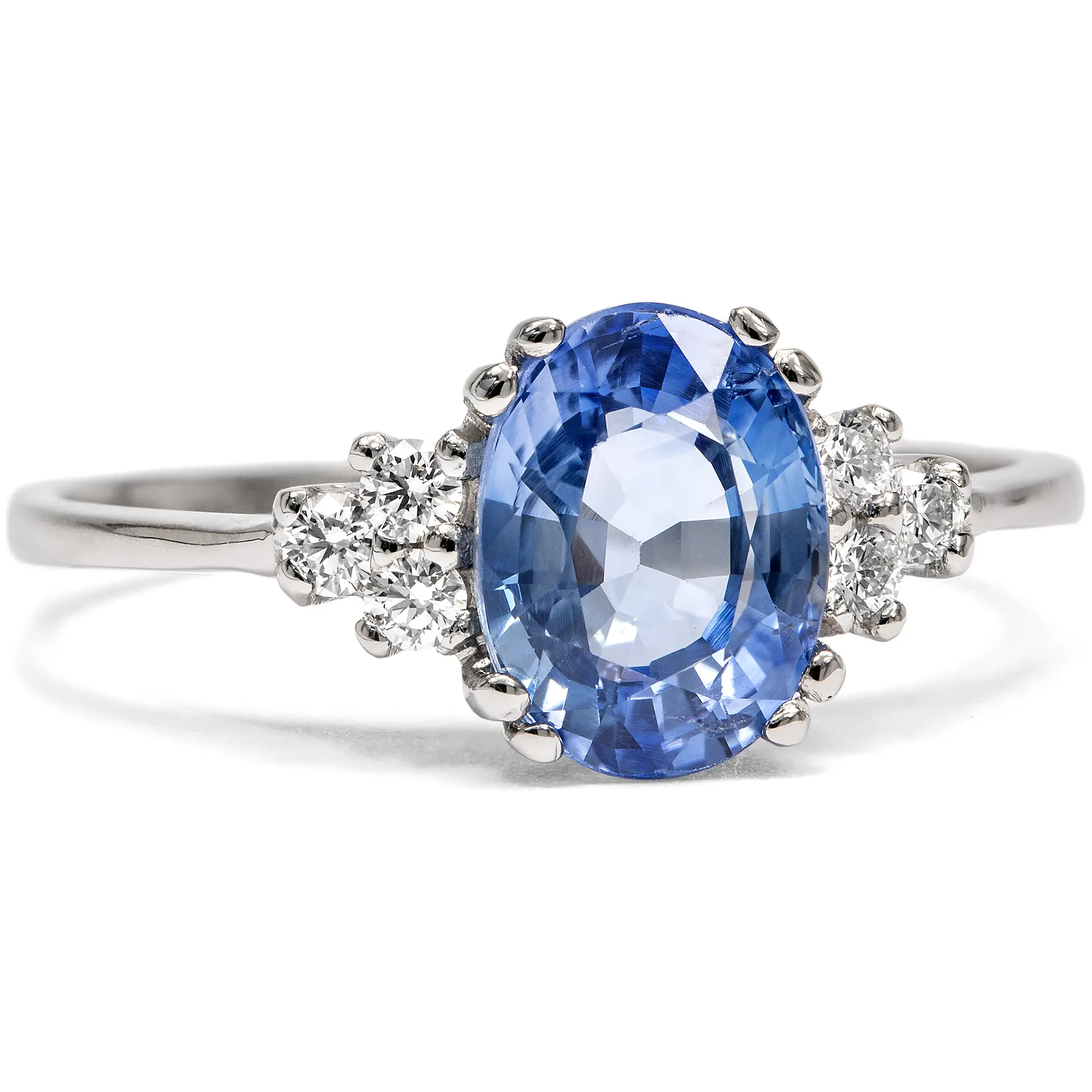 Delicate Platinum Ring with Blue Sapphire & Diamonds, from Our Workshop