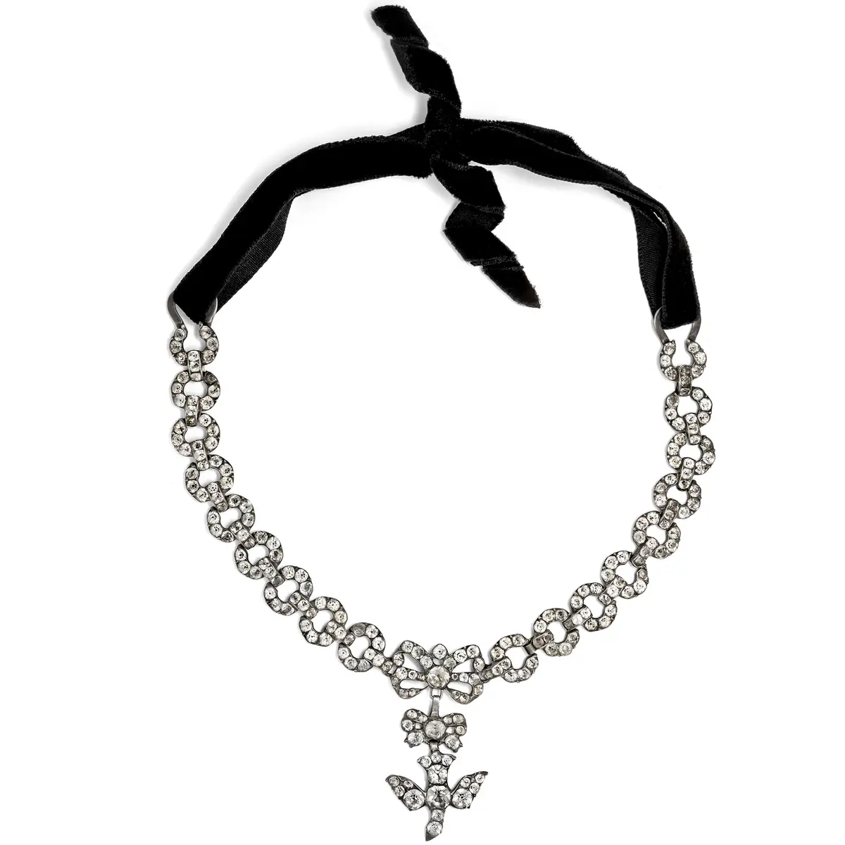 Antique "Collier Yvetot" Paste Necklace in Silver, France, Late 19th Century