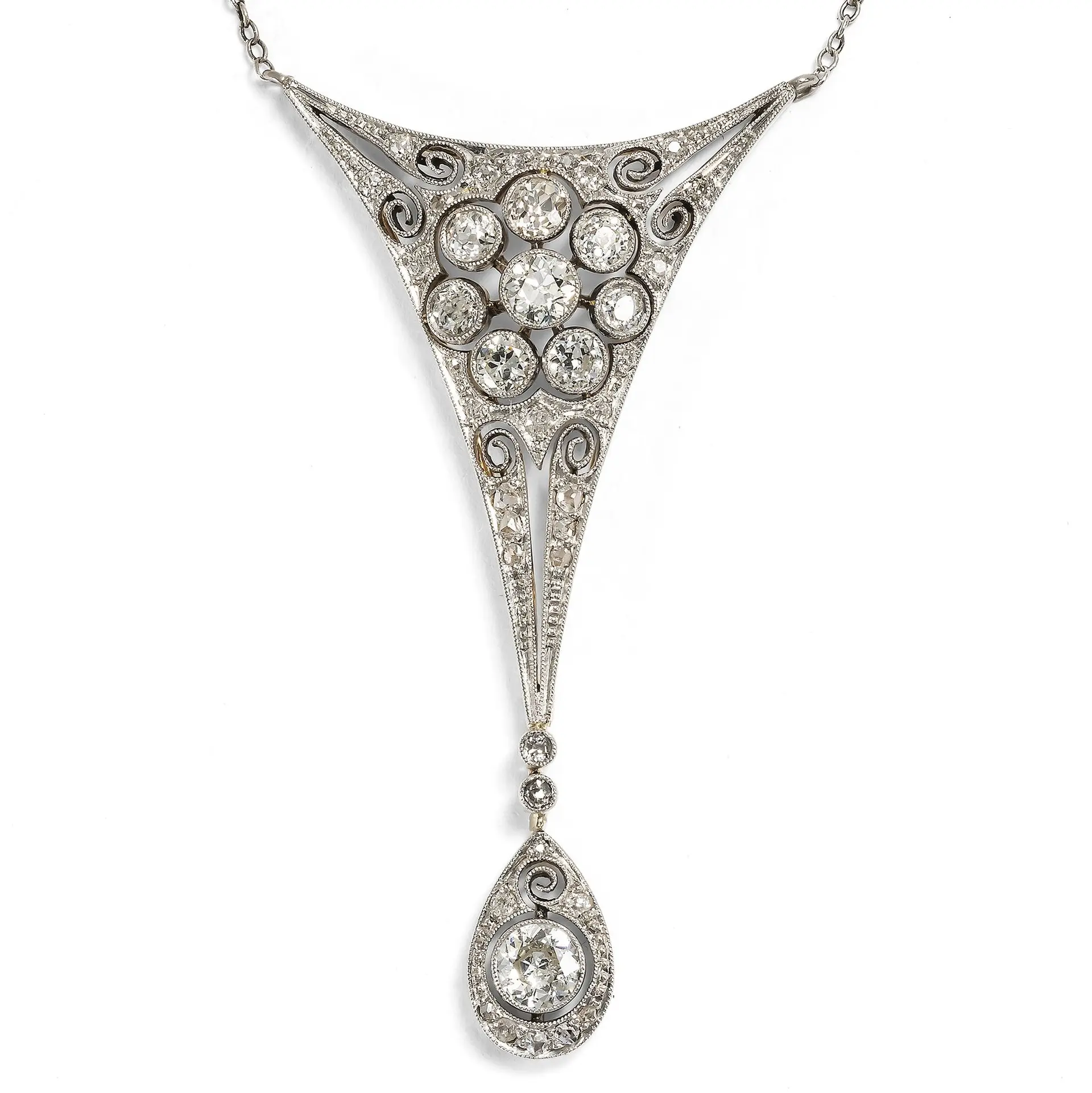 Unusual Diamond Necklace in Platinum on Gold, c. 1920