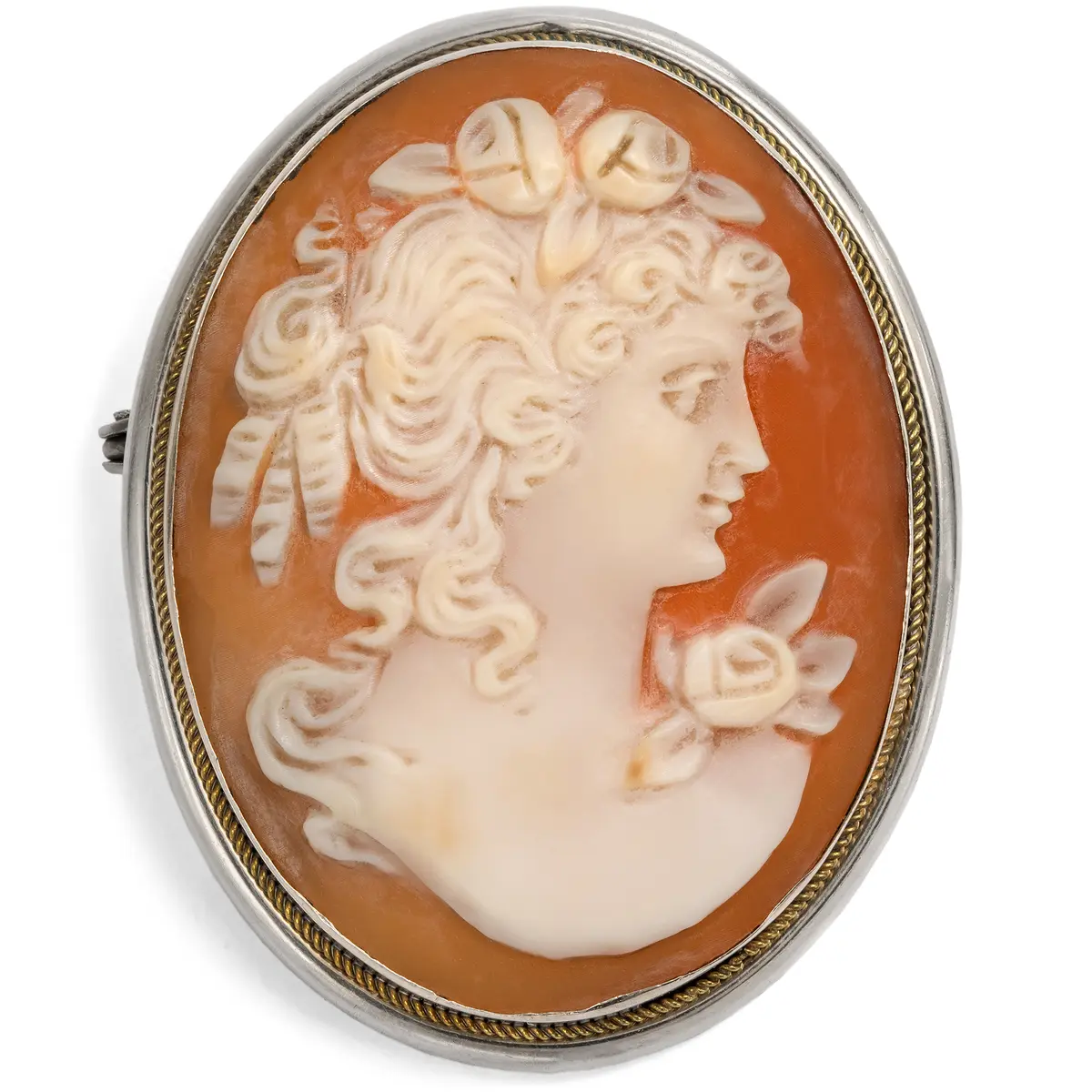 Vintage Pendant Brooch with a Shell Cameo in Silver, Italy, c. 1965