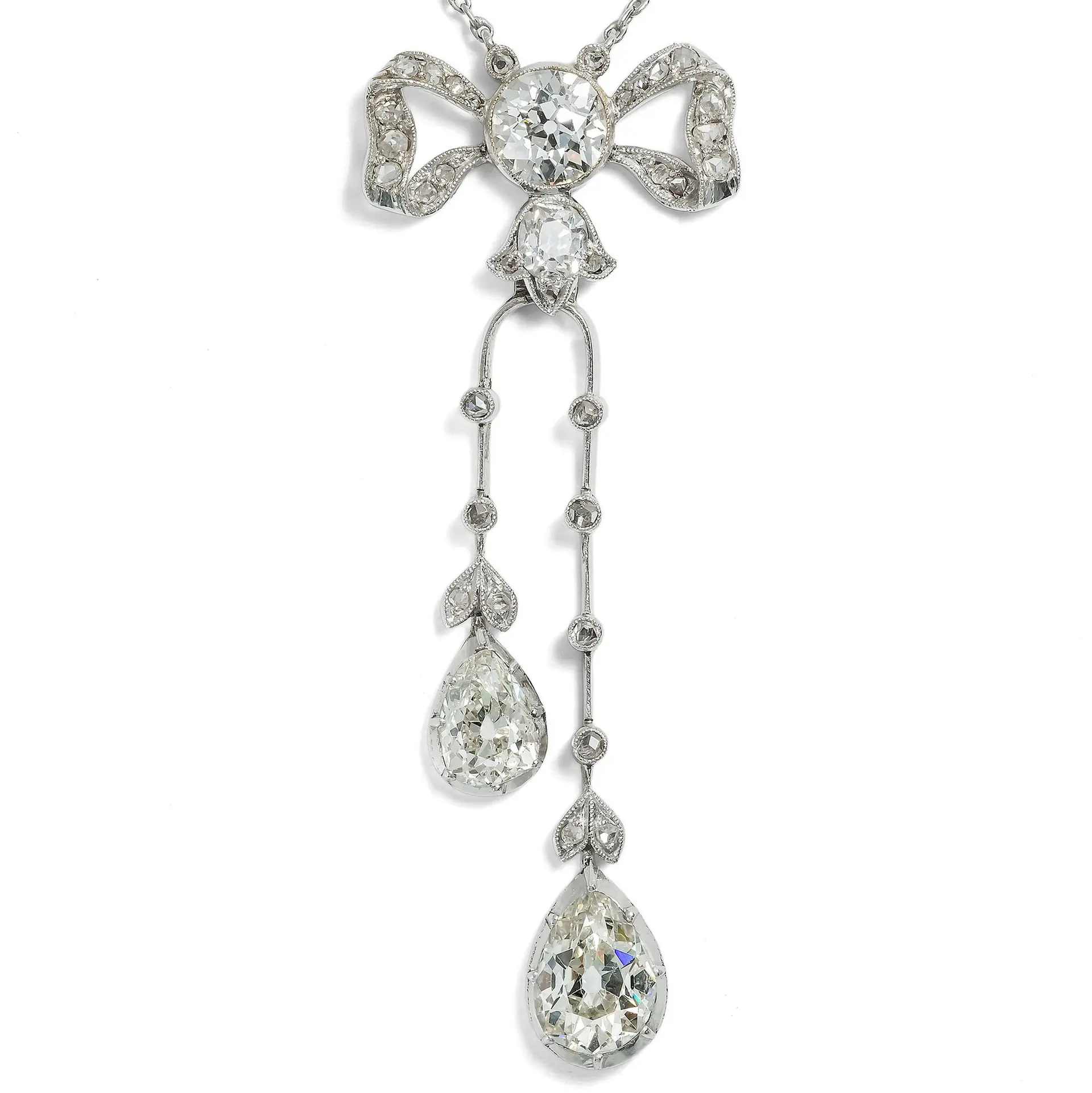 Exquisite Antique Belle Époque Lavallière Necklace with Diamonds, c. 1910