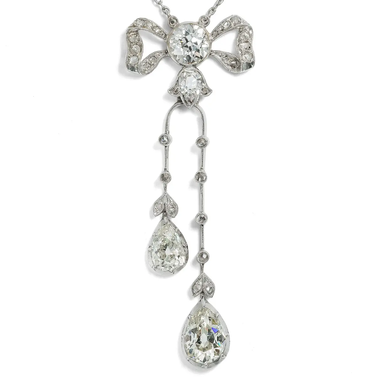 Exquisite Antique Belle Époque Lavallière Necklace with Diamonds, c. 1910