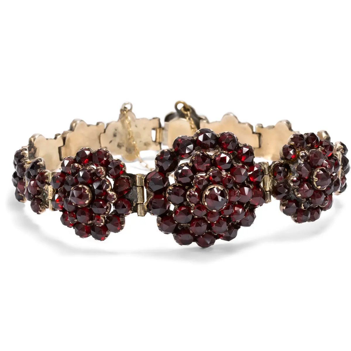 Antique Bracelet with Bohemian Garnets In Gold-Plated Silver, c. 1890