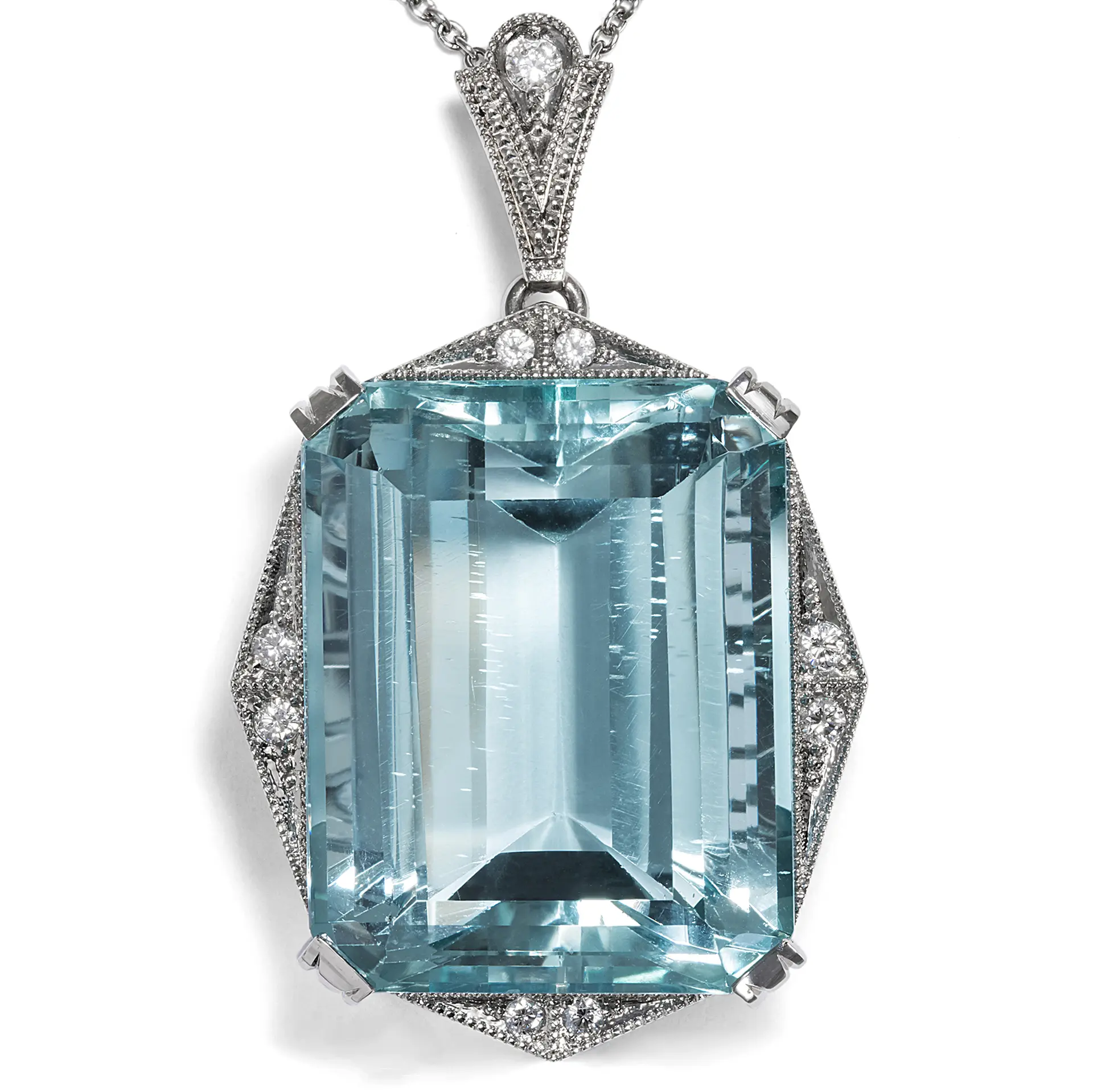 Unworn & Sustainable Aquamarine Pendant Made of Platinum & Diamonds