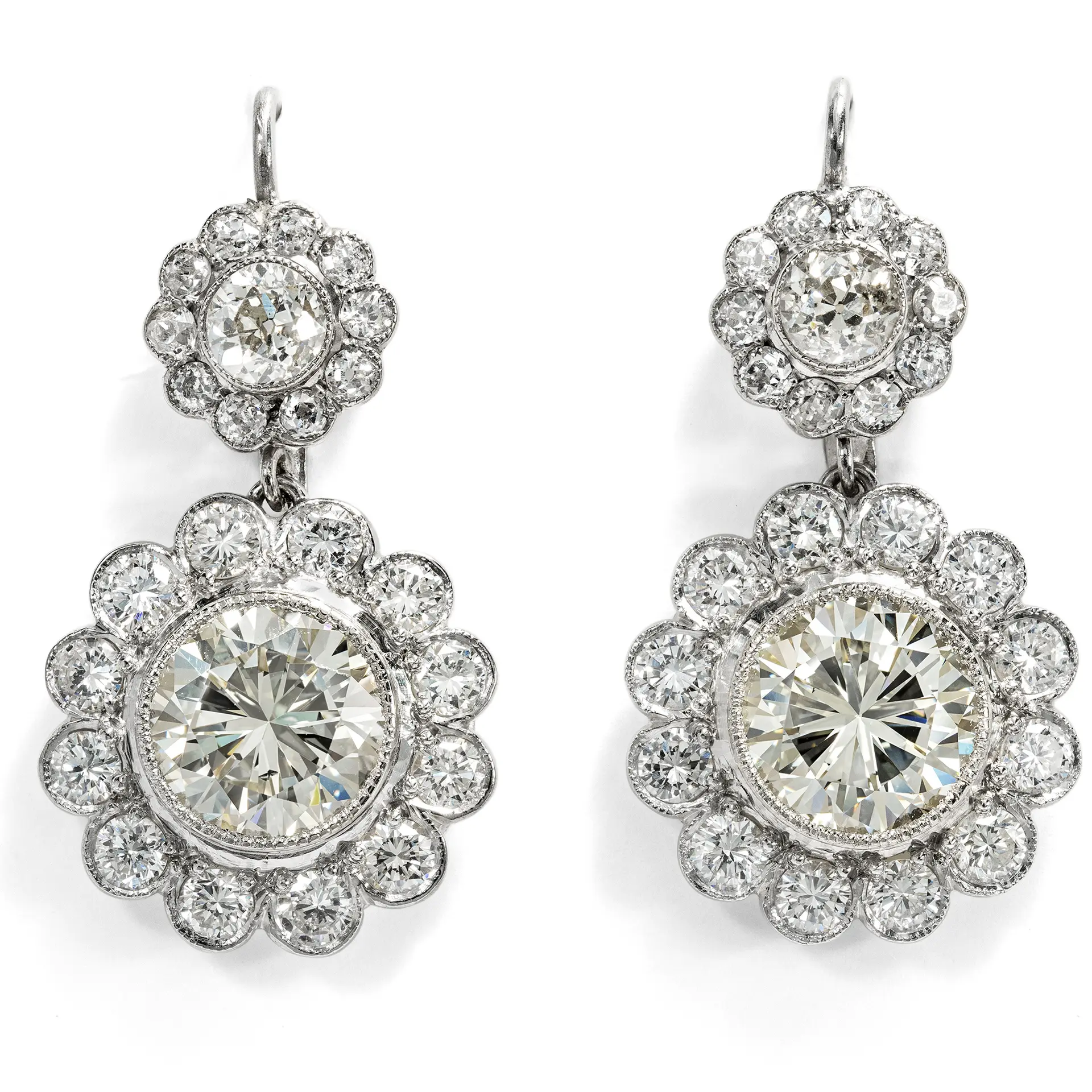 Magnificent Earrings with 9.70 ct Modern & Antique Diamonds, c. 1900 / c. 1985