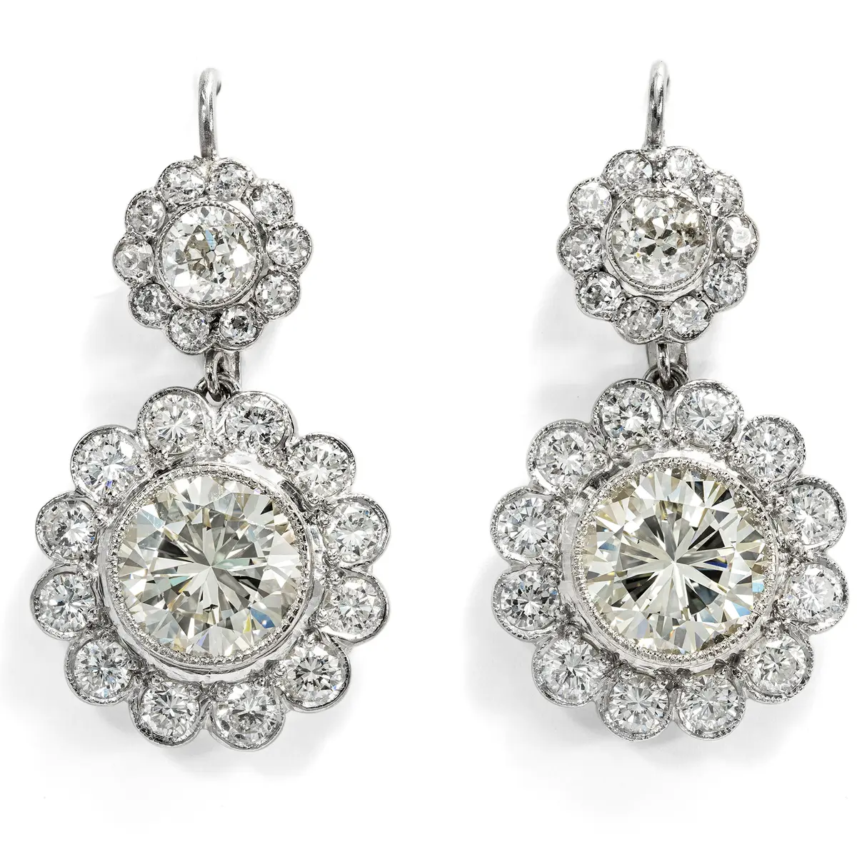 Magnificent Earrings with 9.70 ct Modern & Antique Diamonds, c. 1900 / c. 1985