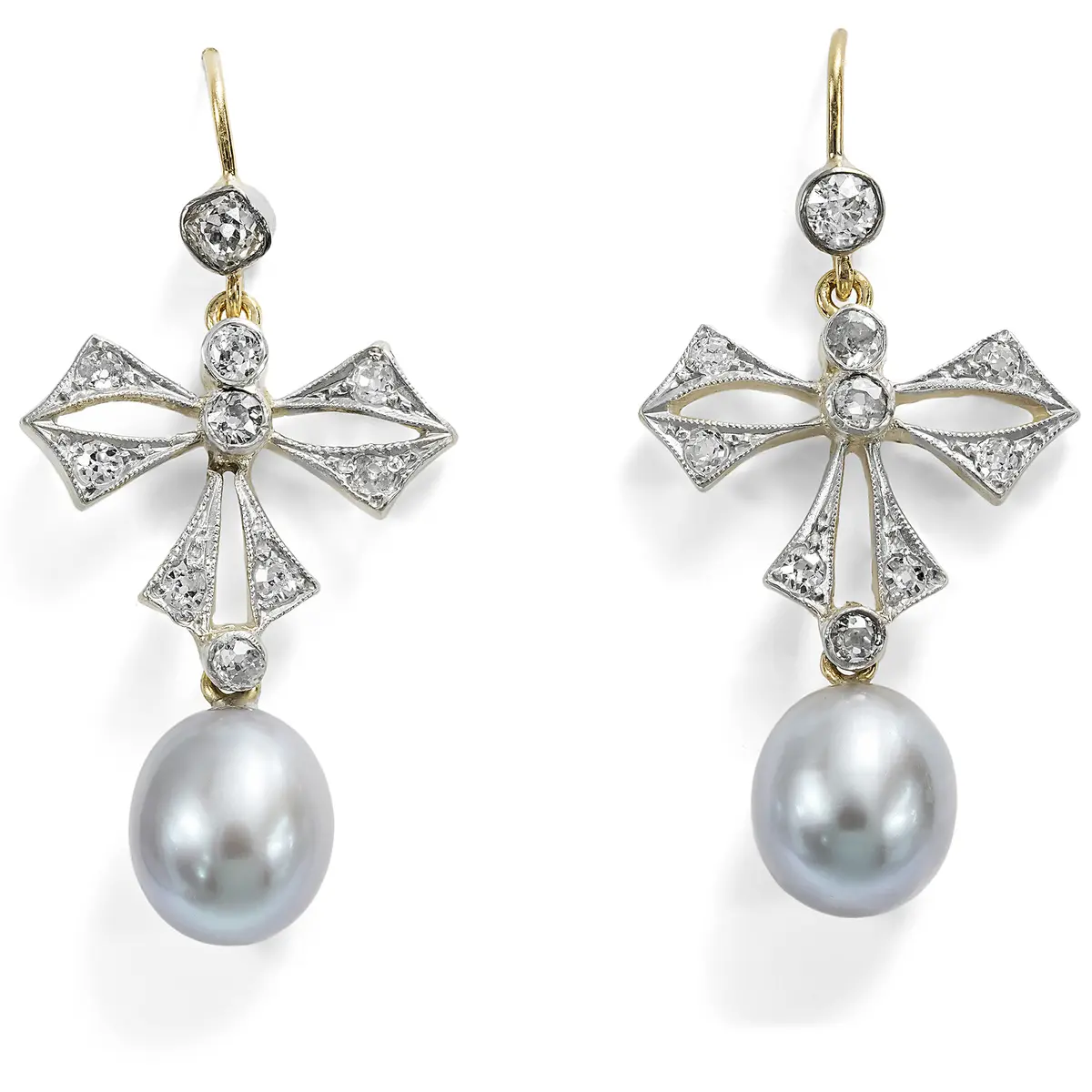 Earrings Made of Antique Diamond Elements & Pearls, c. 1910 & Later