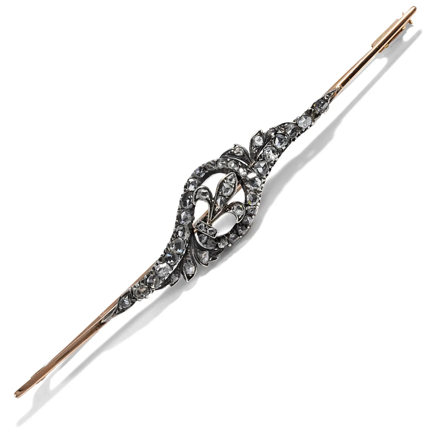 Large Brooch With Diamond Roses in Silver & Rose Gold, Around 1890