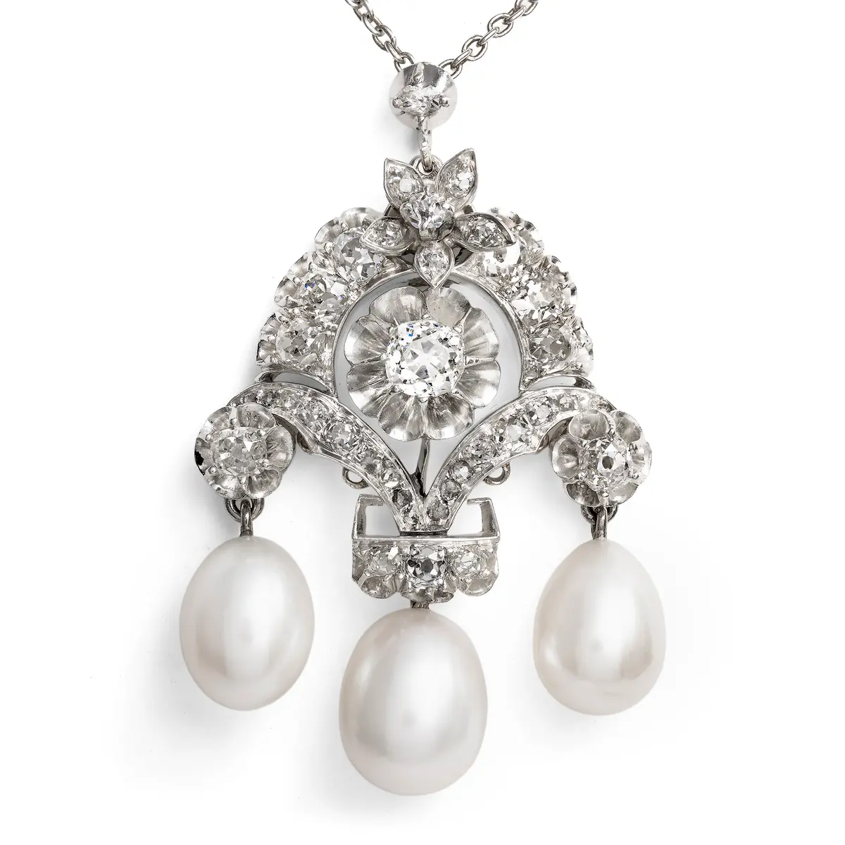 Unusual Pendant with Diamonds in Silver & Gold with Cultured Pearls